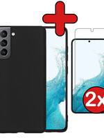 BTH BTH Samsung Galaxy S22 Hoesje Siliconen Met 2x Screenprotector - Zwart