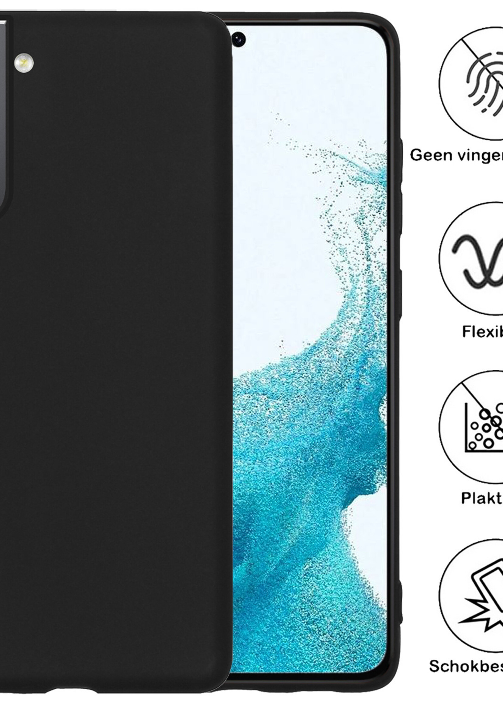 BTH Hoesje Geschikt voor Samsung S22 Hoesje Siliconen Case Hoes Met 2x Screenprotector - Hoes Geschikt voor Samsung Galaxy S22 Hoes Cover Case - Zwart