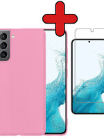 BTH BTH Samsung Galaxy S22 Plus Hoesje Siliconen Met Screenprotector - Lichtroze