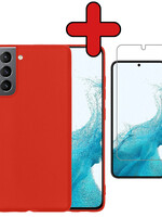 BTH BTH Samsung Galaxy S22 Plus Hoesje Siliconen Met Screenprotector - Rood