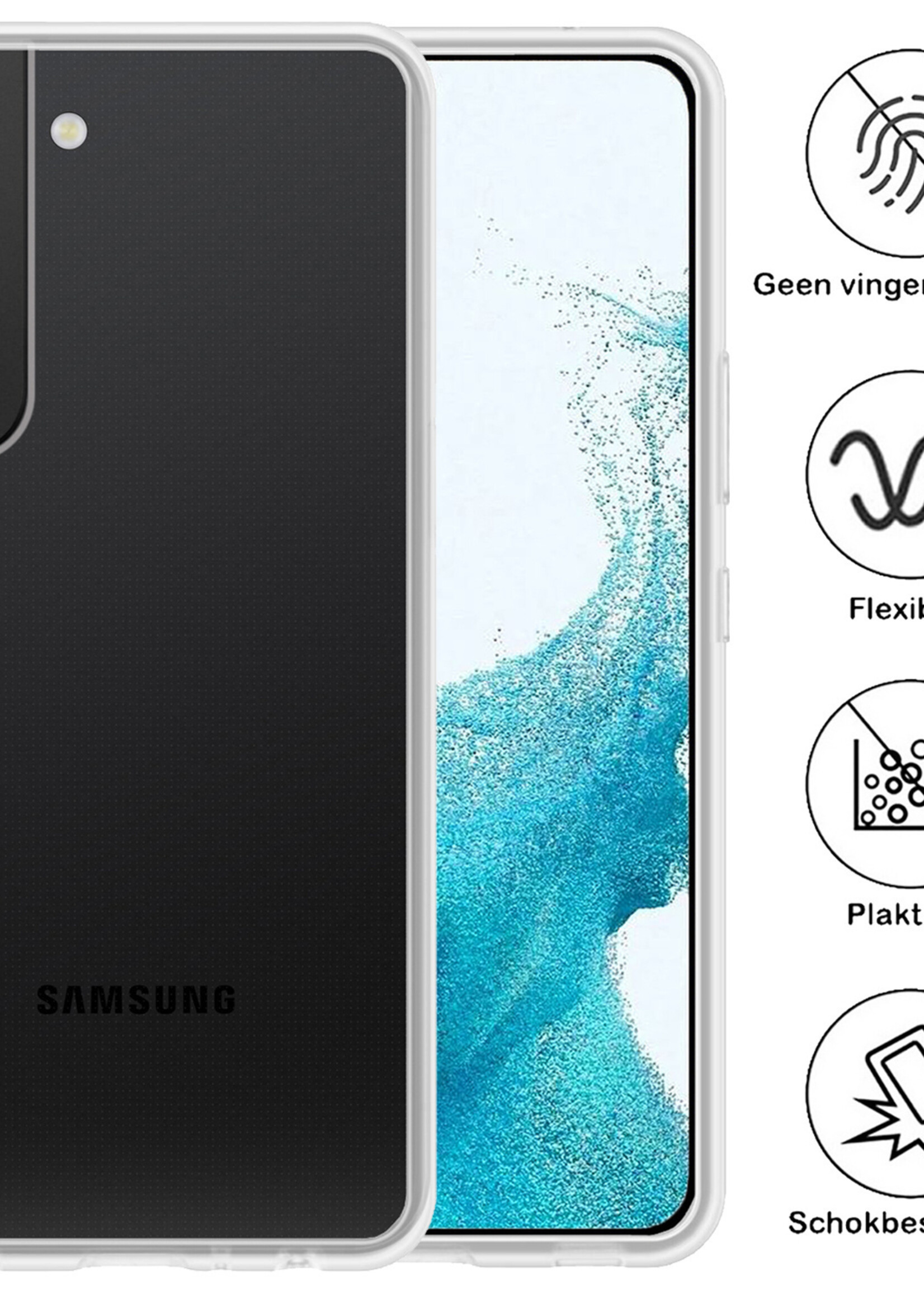 BTH Hoesje Geschikt voor Samsung S22 Plus Hoesje Siliconen Case Hoes Met Screenprotector - Hoes Geschikt voor Samsung Galaxy S22 Plus Hoes Cover Case - Transparant