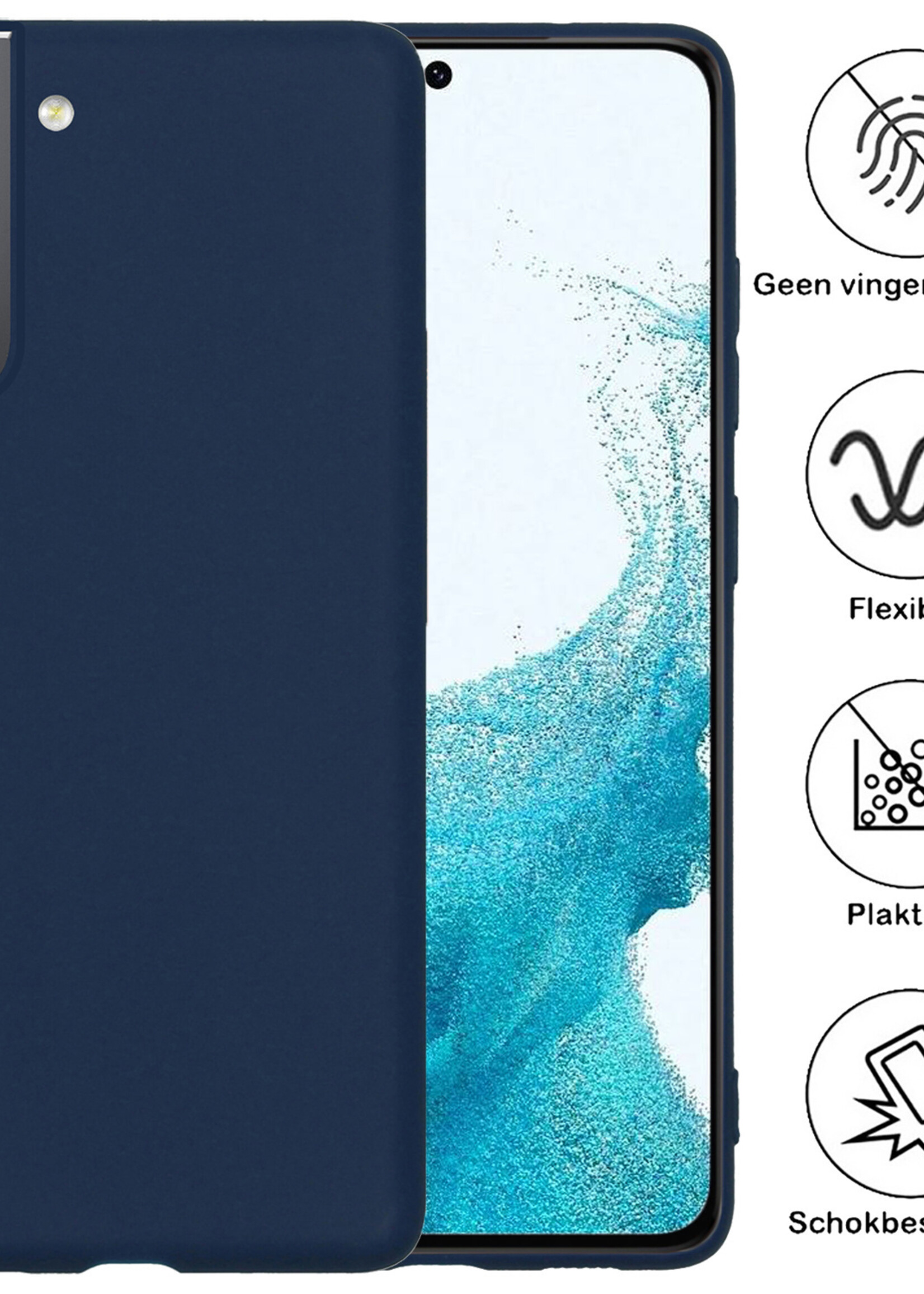 BTH Hoesje Geschikt voor Samsung S22 Plus Hoesje Siliconen Case Hoes Met 2x Screenprotector - Hoes Geschikt voor Samsung Galaxy S22 Plus Hoes Cover Case - Donkerblauw
