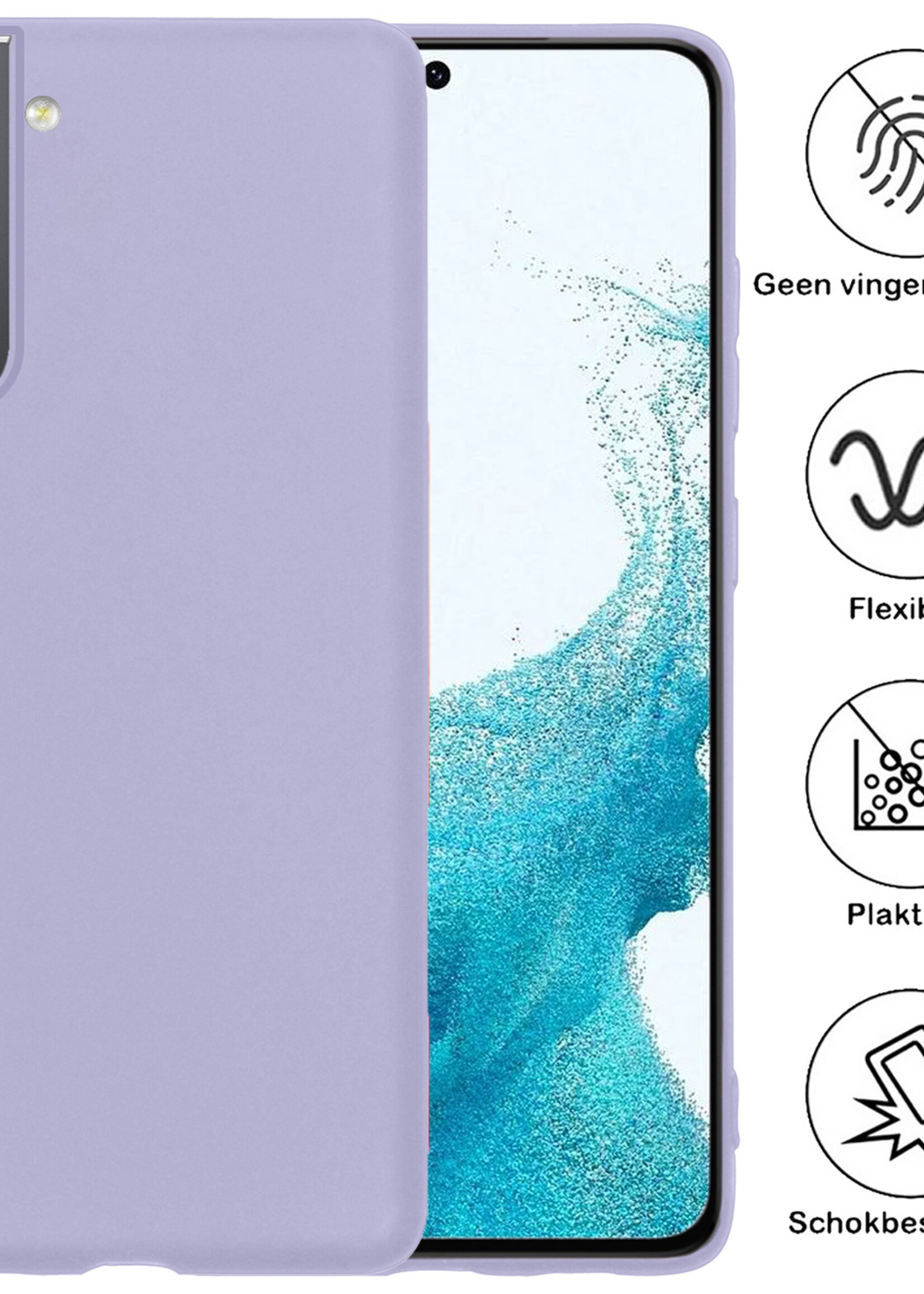 BTH Hoesje Geschikt voor Samsung S22 Plus Hoesje Siliconen Case Hoes Met 2x Screenprotector - Hoes Geschikt voor Samsung Galaxy S22 Plus Hoes Cover Case - Lila