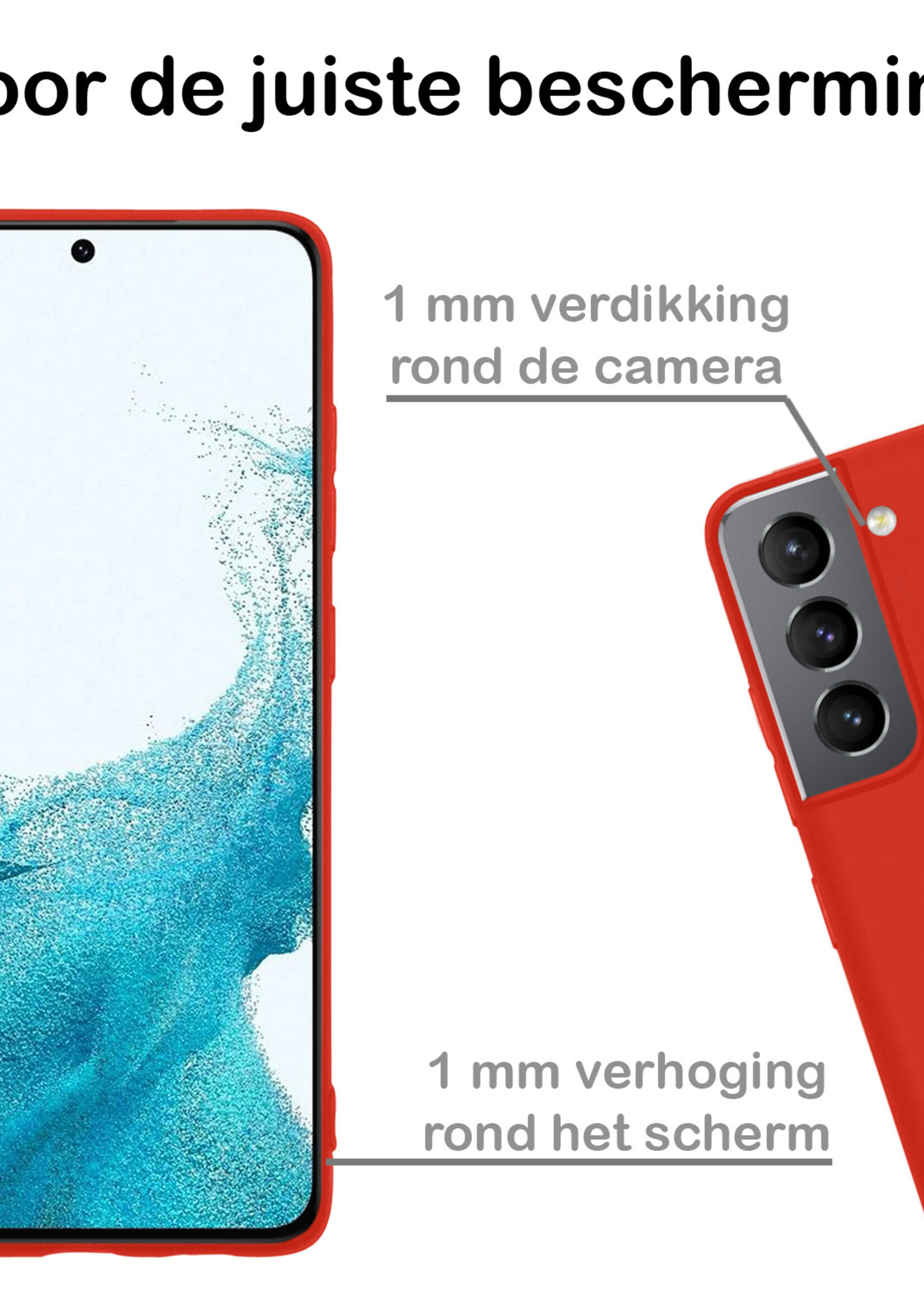 BTH Hoesje Geschikt voor Samsung S22 Plus Hoesje Siliconen Case Hoes Met 2x Screenprotector - Hoes Geschikt voor Samsung Galaxy S22 Plus Hoes Cover Case - Rood