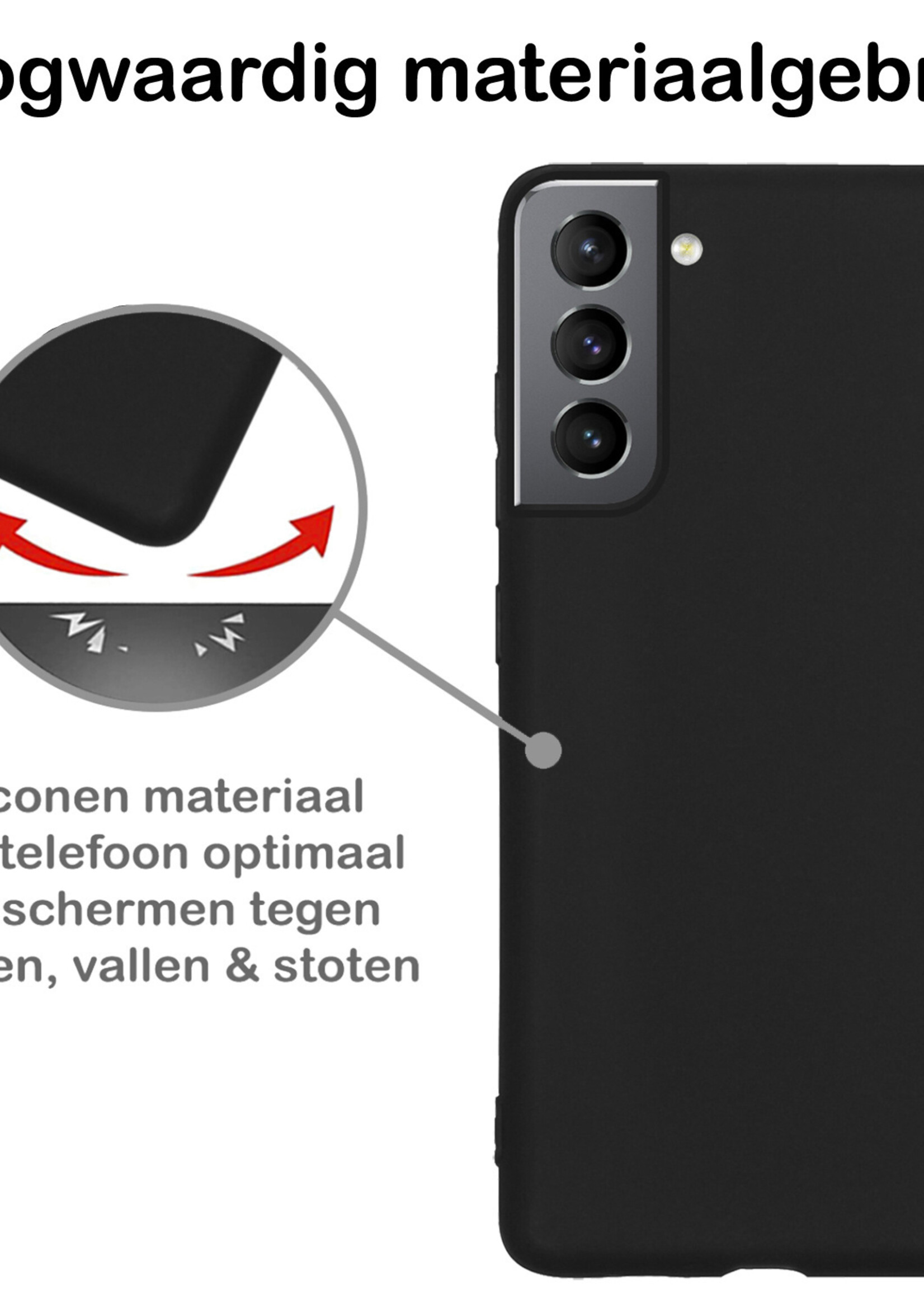 BTH Hoesje Geschikt voor Samsung S22 Plus Hoesje Siliconen Case Hoes Met 2x Screenprotector - Hoes Geschikt voor Samsung Galaxy S22 Plus Hoes Cover Case - Zwart