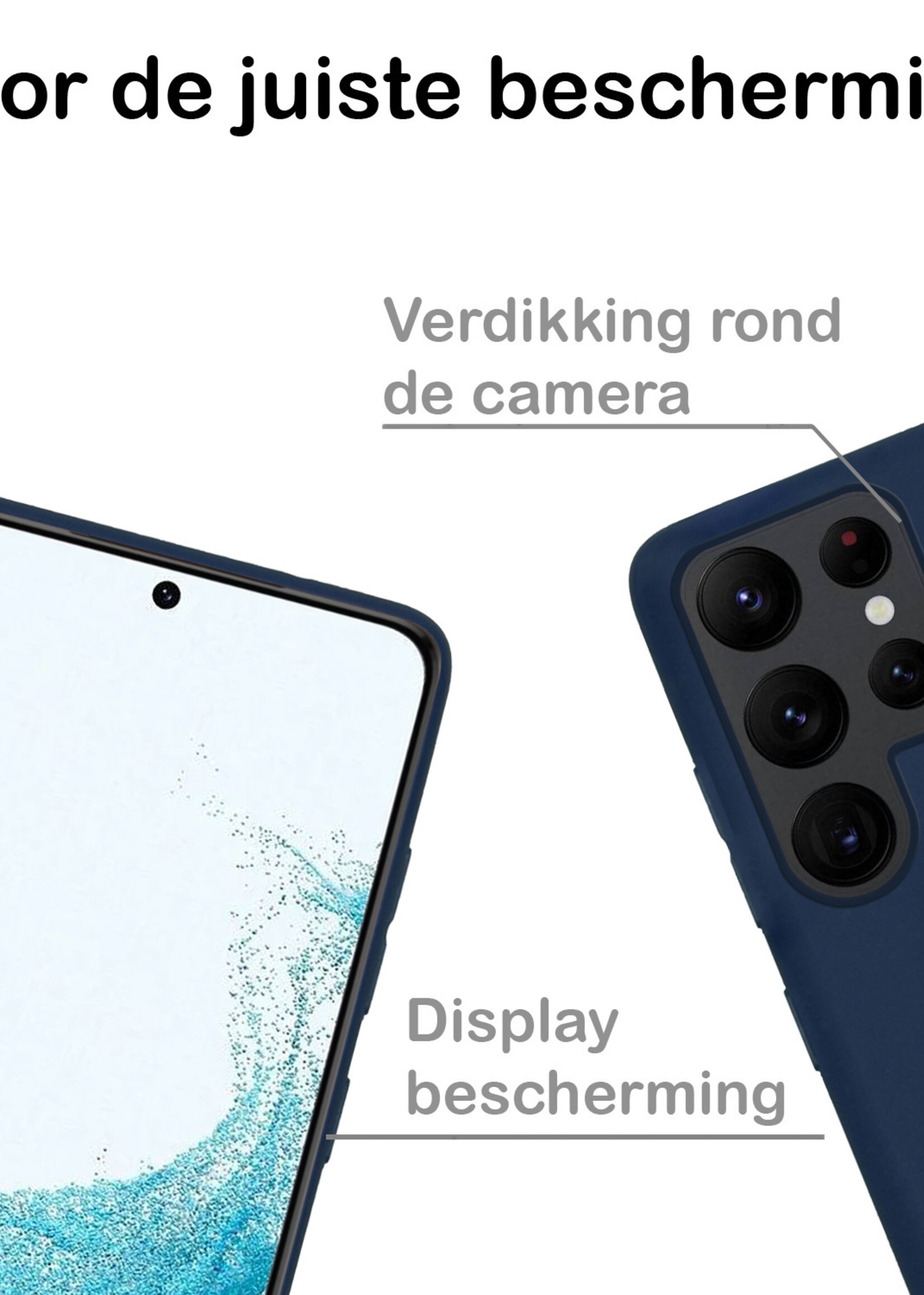 BTH Hoesje Geschikt voor Samsung S22 Ultra Hoesje Siliconen Case Hoes Met Screenprotector - Hoes Geschikt voor Samsung Galaxy S22 Ultra Hoes Cover Case - Donkerblauw
