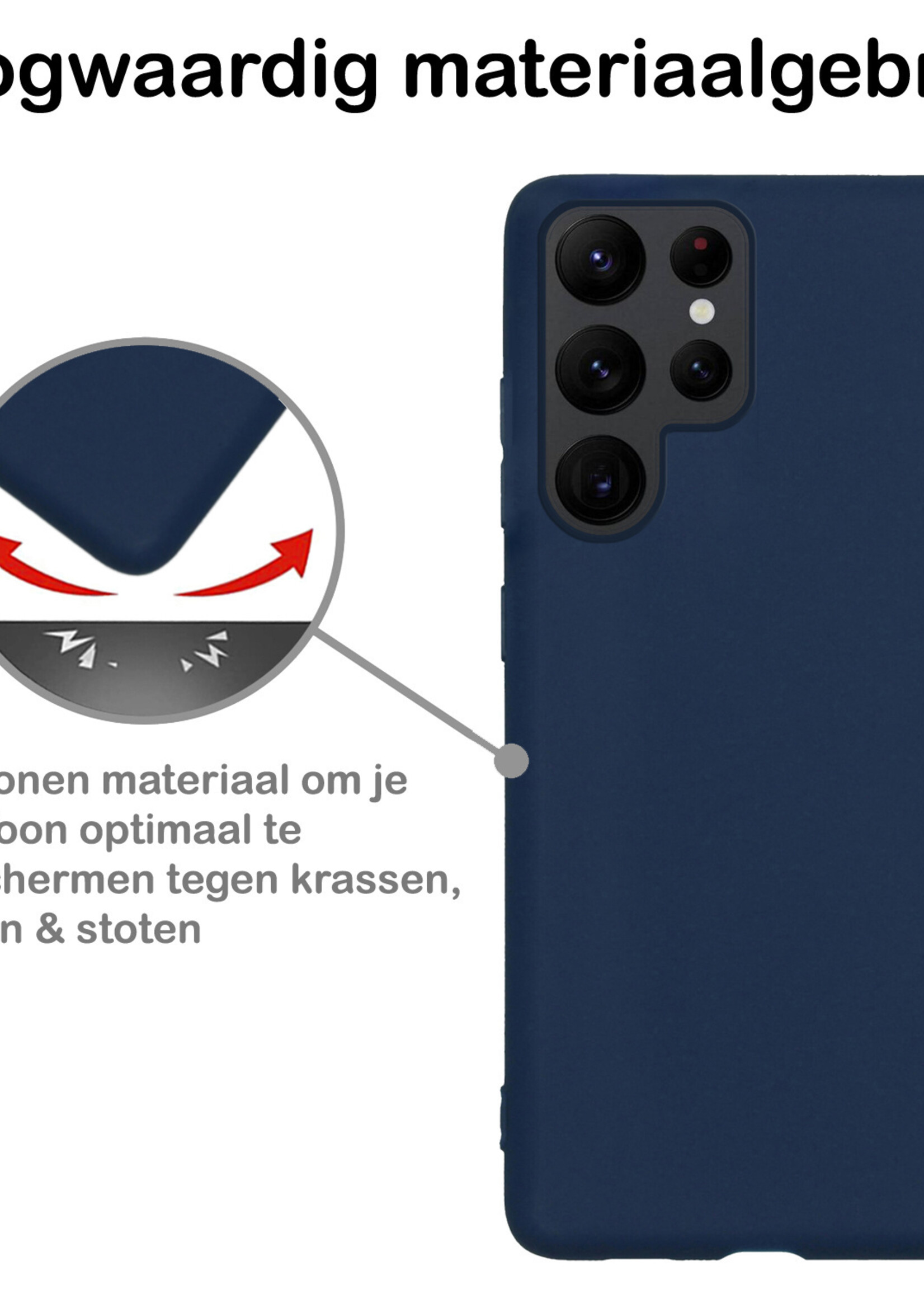 BTH Hoesje Geschikt voor Samsung S22 Ultra Hoesje Siliconen Case Hoes Met Screenprotector - Hoes Geschikt voor Samsung Galaxy S22 Ultra Hoes Cover Case - Donkerblauw