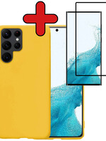 BTH BTH Samsung Galaxy S22 Ultra Hoesje Siliconen Met Screenprotector - Geel