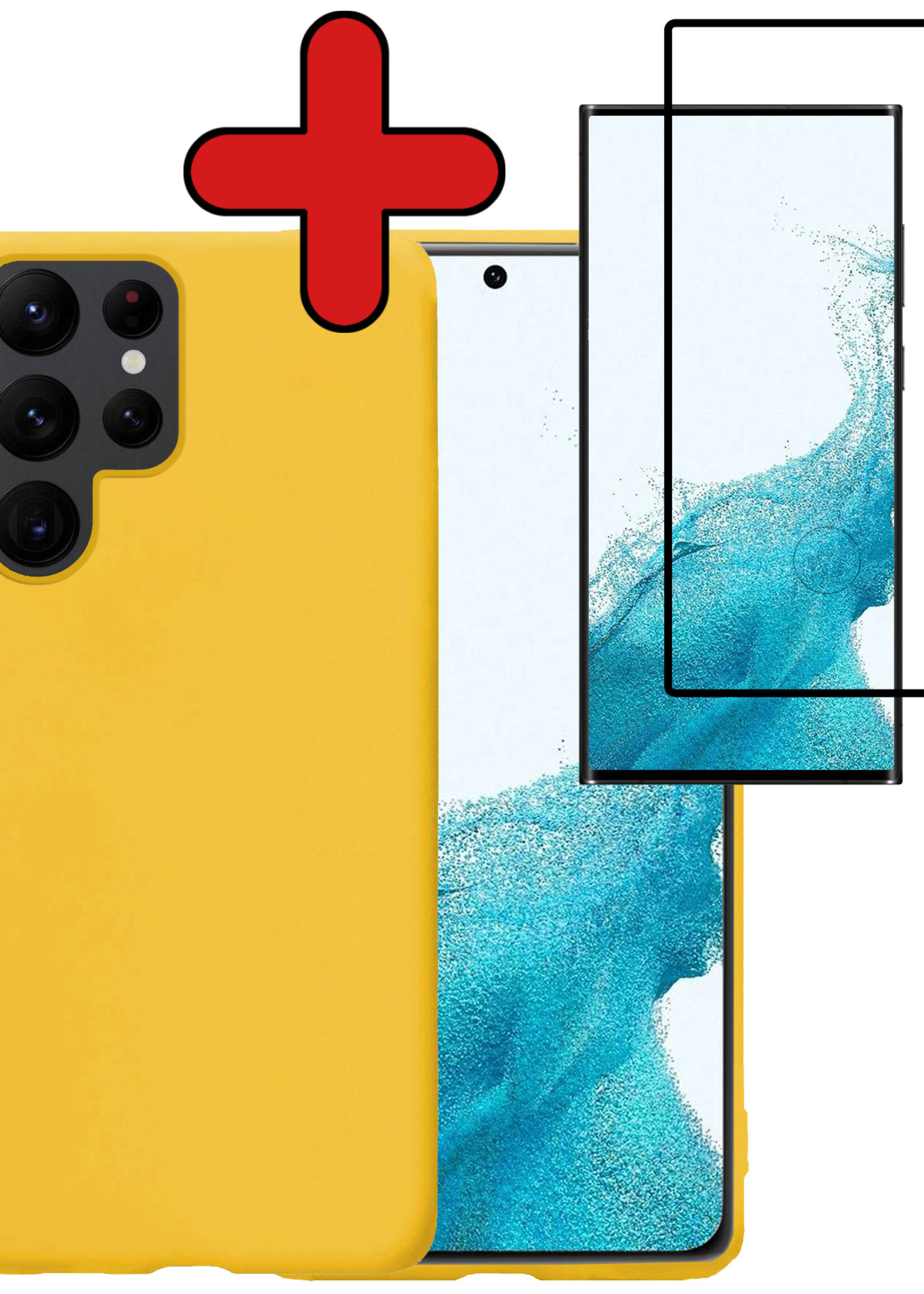 BTH Hoesje Geschikt voor Samsung S22 Ultra Hoesje Siliconen Case Hoes Met Screenprotector - Hoes Geschikt voor Samsung Galaxy S22 Ultra Hoes Cover Case - Geel