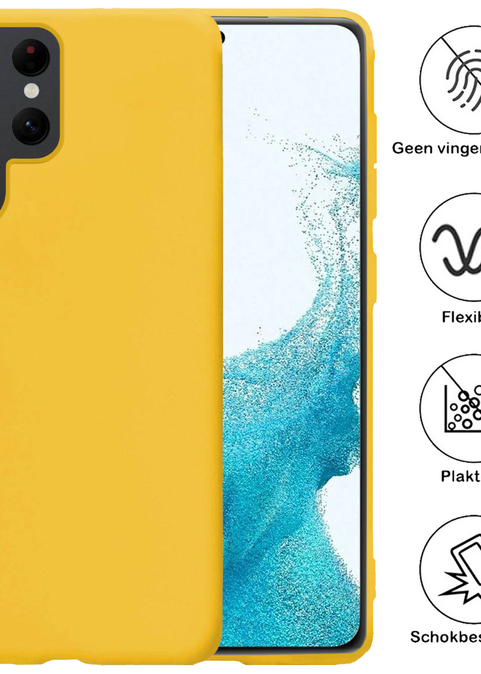BTH Hoesje Geschikt voor Samsung S22 Ultra Hoesje Siliconen Case Hoes Met Screenprotector - Hoes Geschikt voor Samsung Galaxy S22 Ultra Hoes Cover Case - Geel