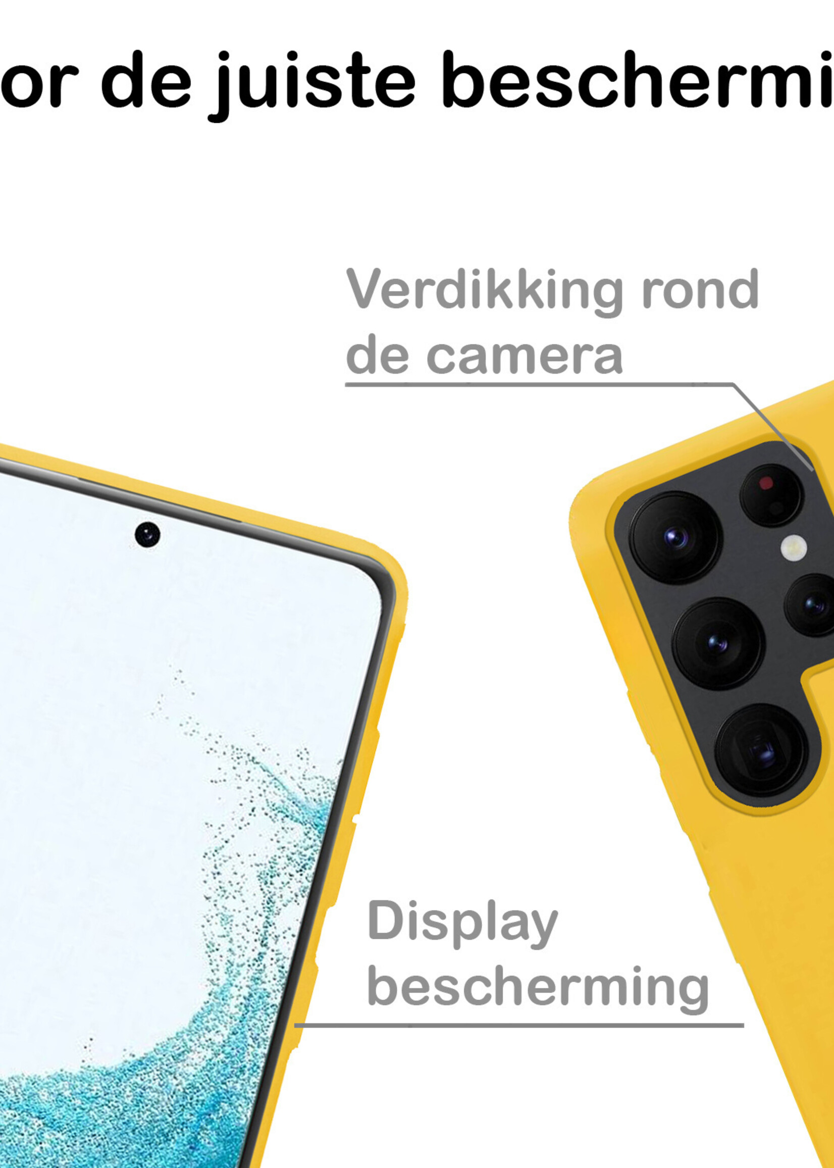 BTH Hoesje Geschikt voor Samsung S22 Ultra Hoesje Siliconen Case Hoes Met Screenprotector - Hoes Geschikt voor Samsung Galaxy S22 Ultra Hoes Cover Case - Geel