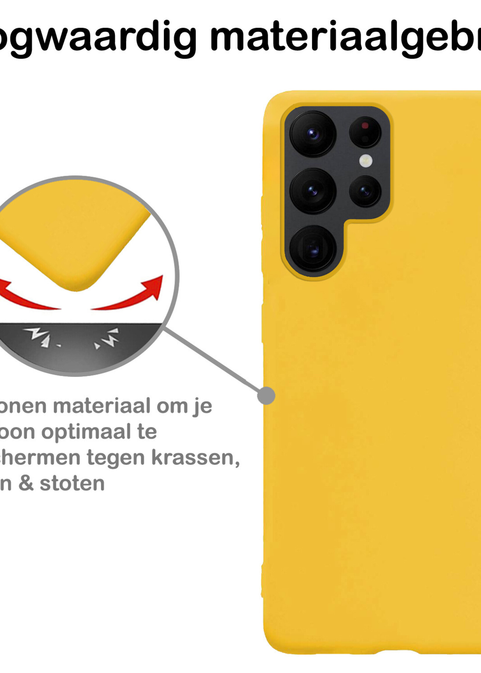 BTH Hoesje Geschikt voor Samsung S22 Ultra Hoesje Siliconen Case Hoes Met Screenprotector - Hoes Geschikt voor Samsung Galaxy S22 Ultra Hoes Cover Case - Geel