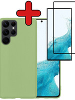 BTH BTH Samsung Galaxy S22 Ultra Hoesje Siliconen Met Screenprotector - Groen