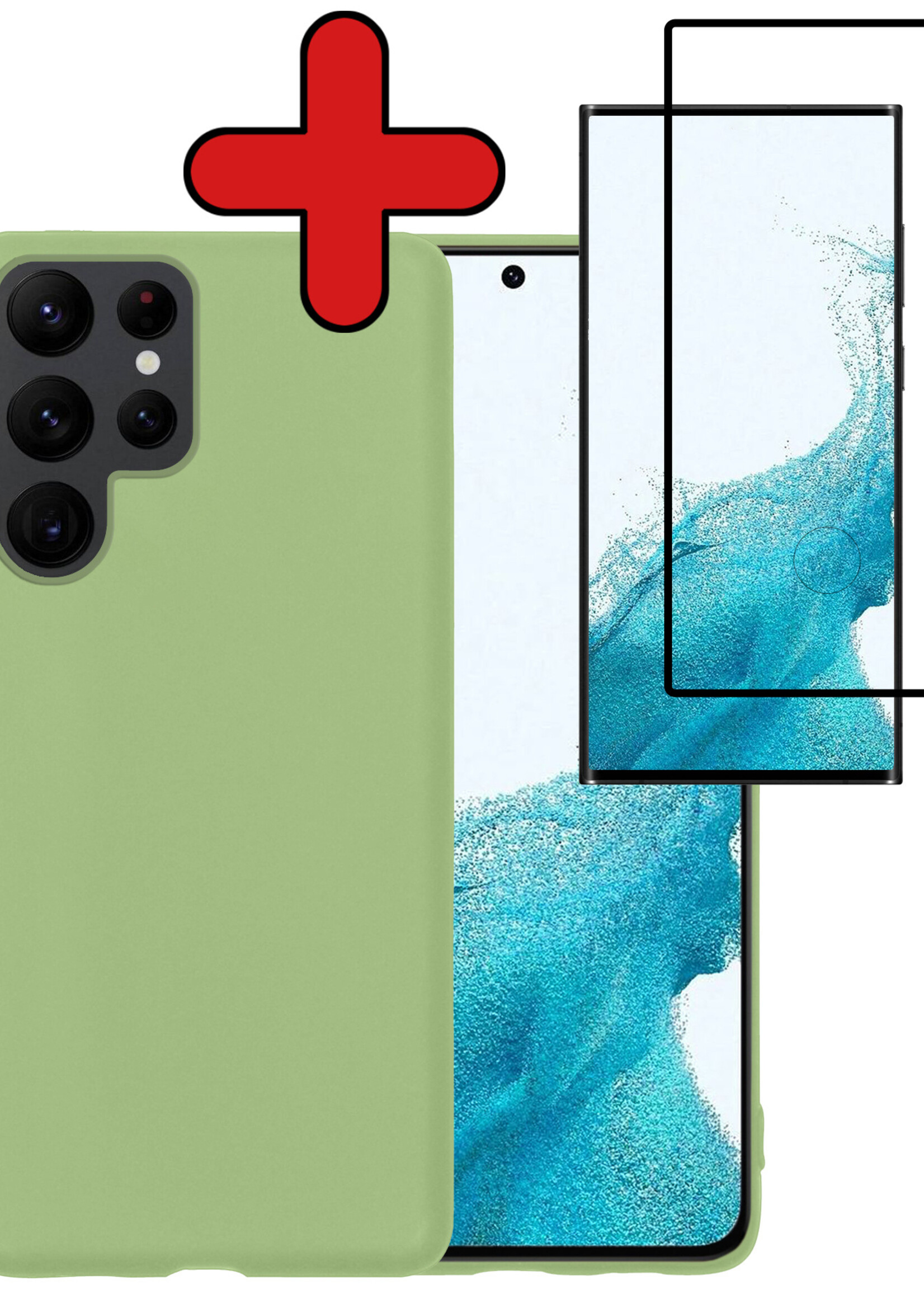 BTH Hoesje Geschikt voor Samsung S22 Ultra Hoesje Siliconen Case Hoes Met Screenprotector - Hoes Geschikt voor Samsung Galaxy S22 Ultra Hoes Cover Case - Groen