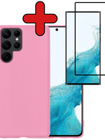 BTH BTH Samsung Galaxy S22 Ultra Hoesje Siliconen Met Screenprotector - Lichtroze