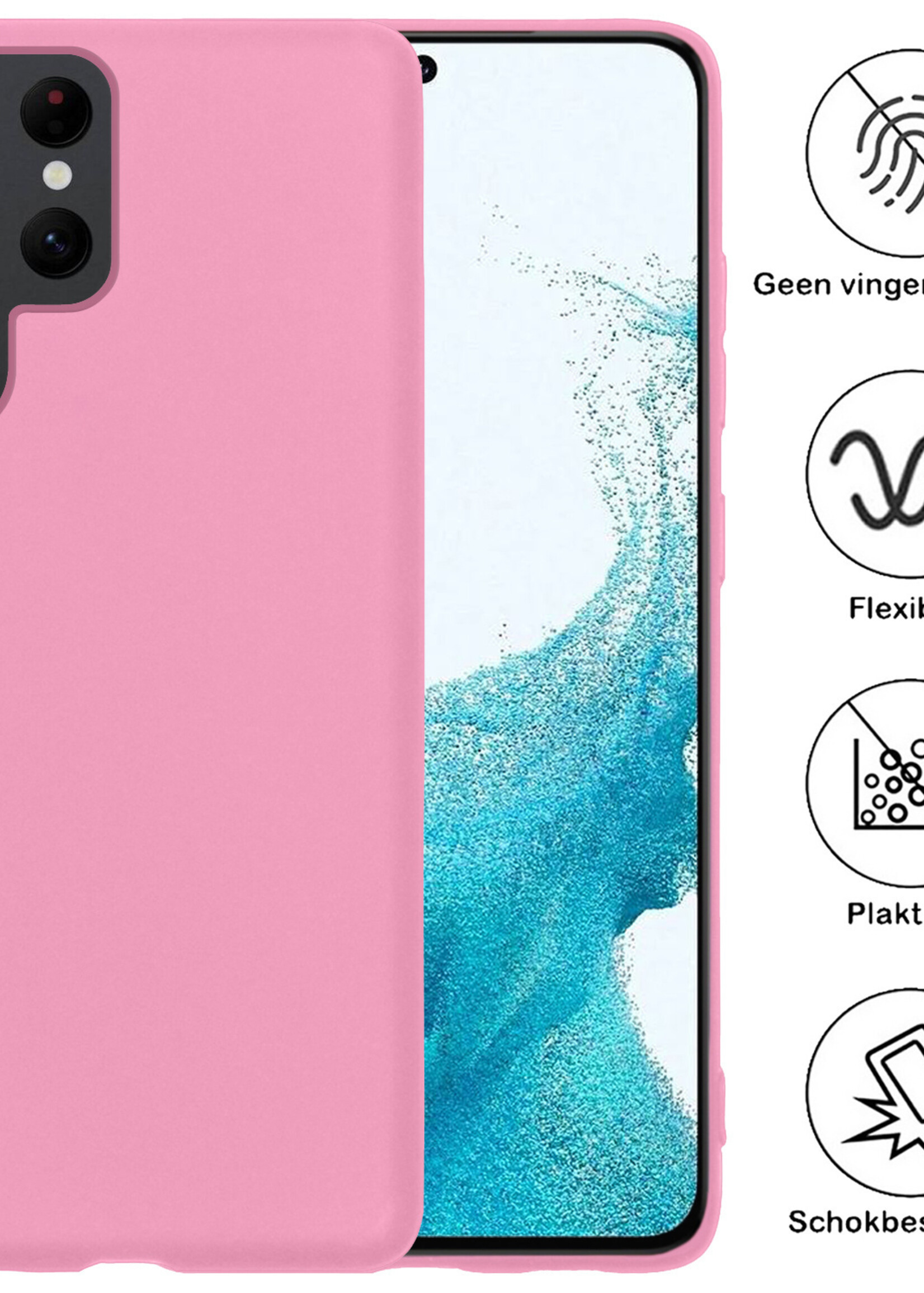 BTH Hoesje Geschikt voor Samsung S22 Ultra Hoesje Siliconen Case Hoes Met Screenprotector - Hoes Geschikt voor Samsung Galaxy S22 Ultra Hoes Cover Case - Lichtroze