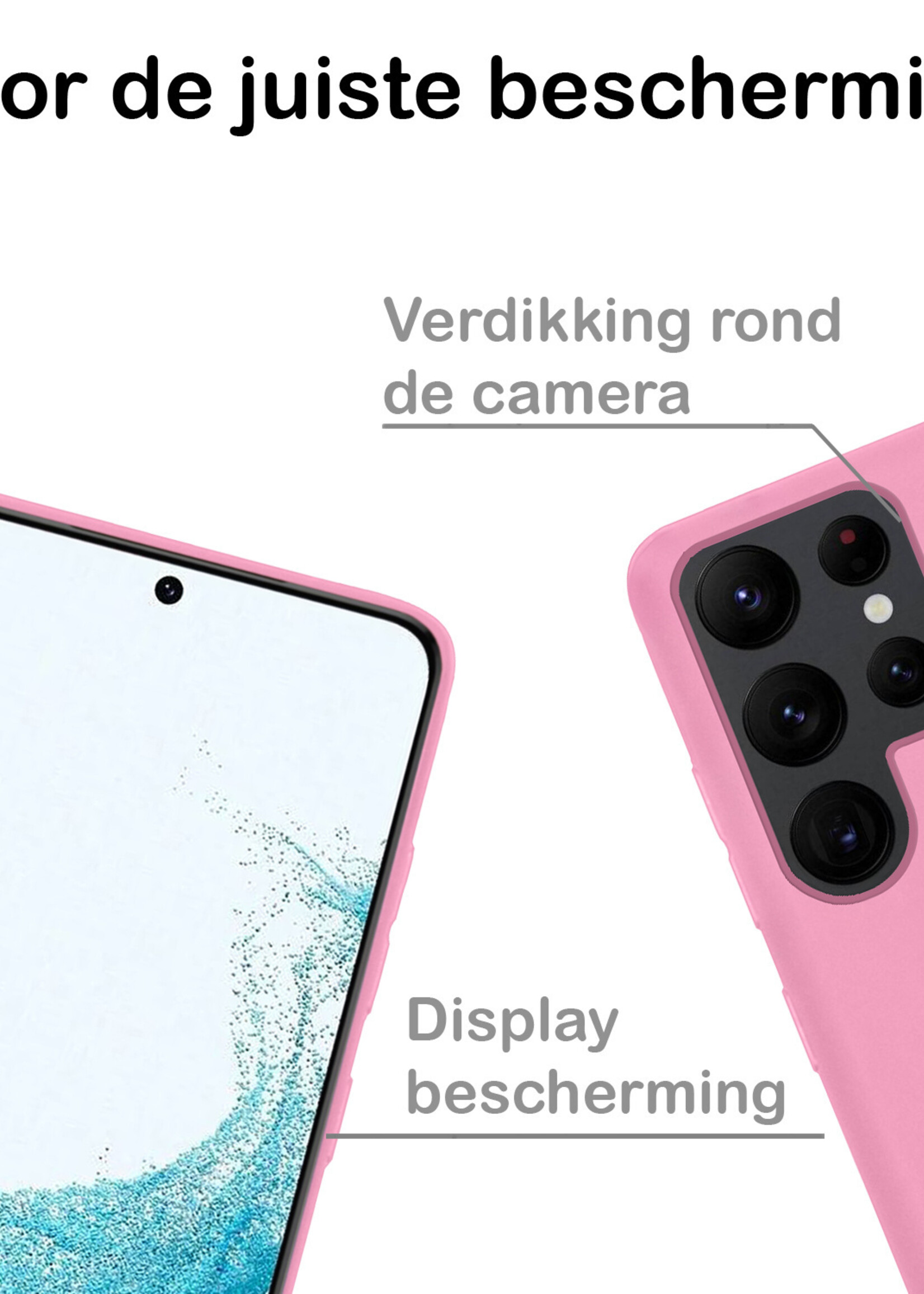 BTH Hoesje Geschikt voor Samsung S22 Ultra Hoesje Siliconen Case Hoes Met Screenprotector - Hoes Geschikt voor Samsung Galaxy S22 Ultra Hoes Cover Case - Lichtroze