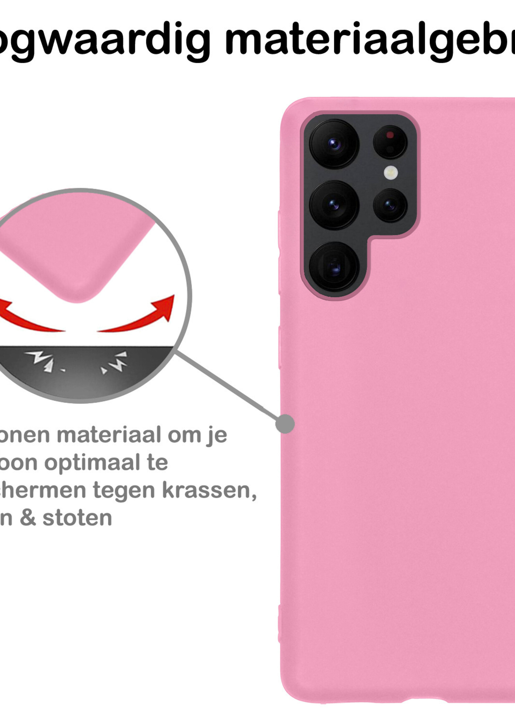BTH Hoesje Geschikt voor Samsung S22 Ultra Hoesje Siliconen Case Hoes Met Screenprotector - Hoes Geschikt voor Samsung Galaxy S22 Ultra Hoes Cover Case - Lichtroze