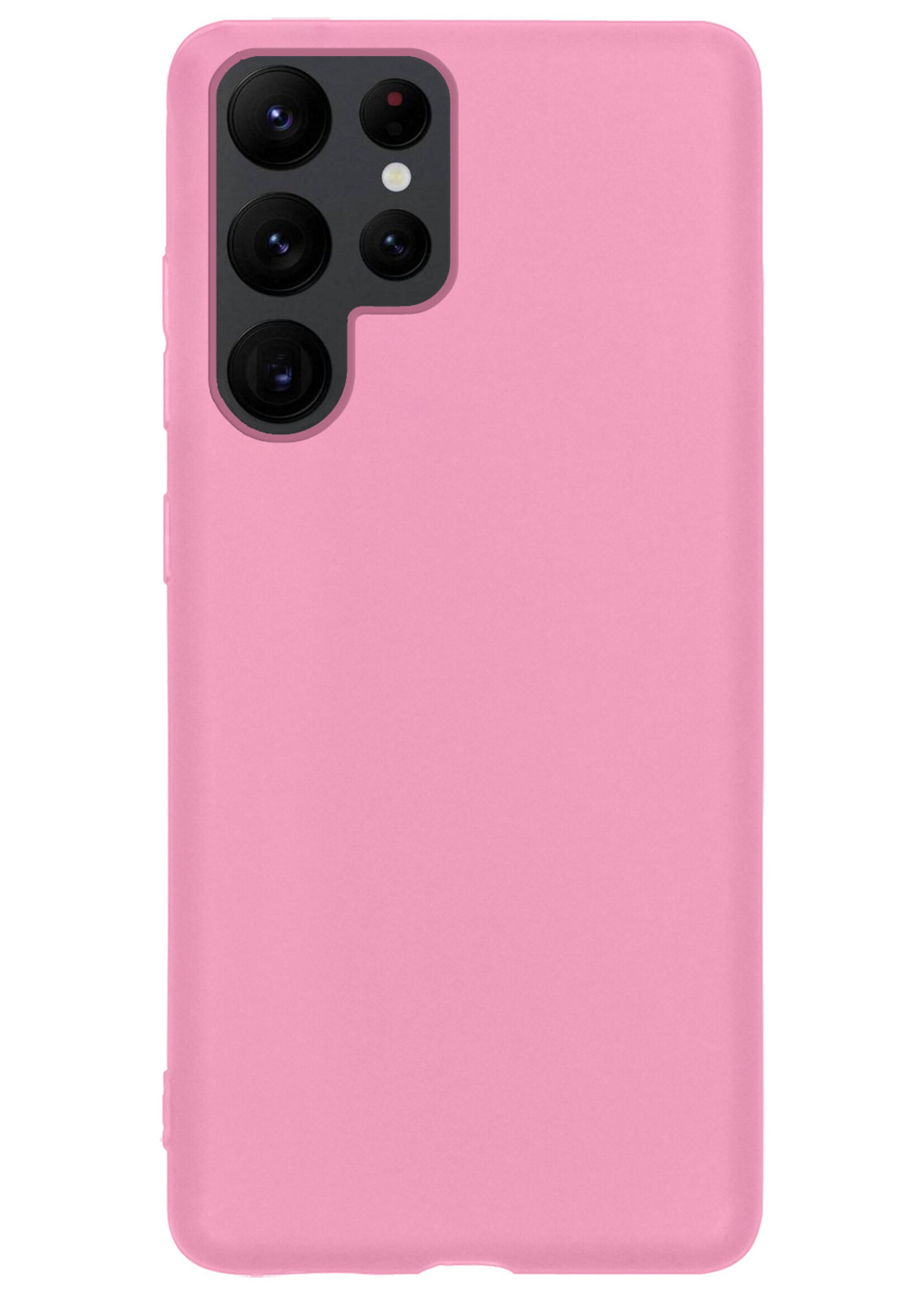 BTH Hoesje Geschikt voor Samsung S22 Ultra Hoesje Siliconen Case Hoes Met Screenprotector - Hoes Geschikt voor Samsung Galaxy S22 Ultra Hoes Cover Case - Lichtroze