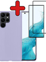 BTH BTH Samsung Galaxy S22 Ultra Hoesje Siliconen Met Screenprotector - Lila