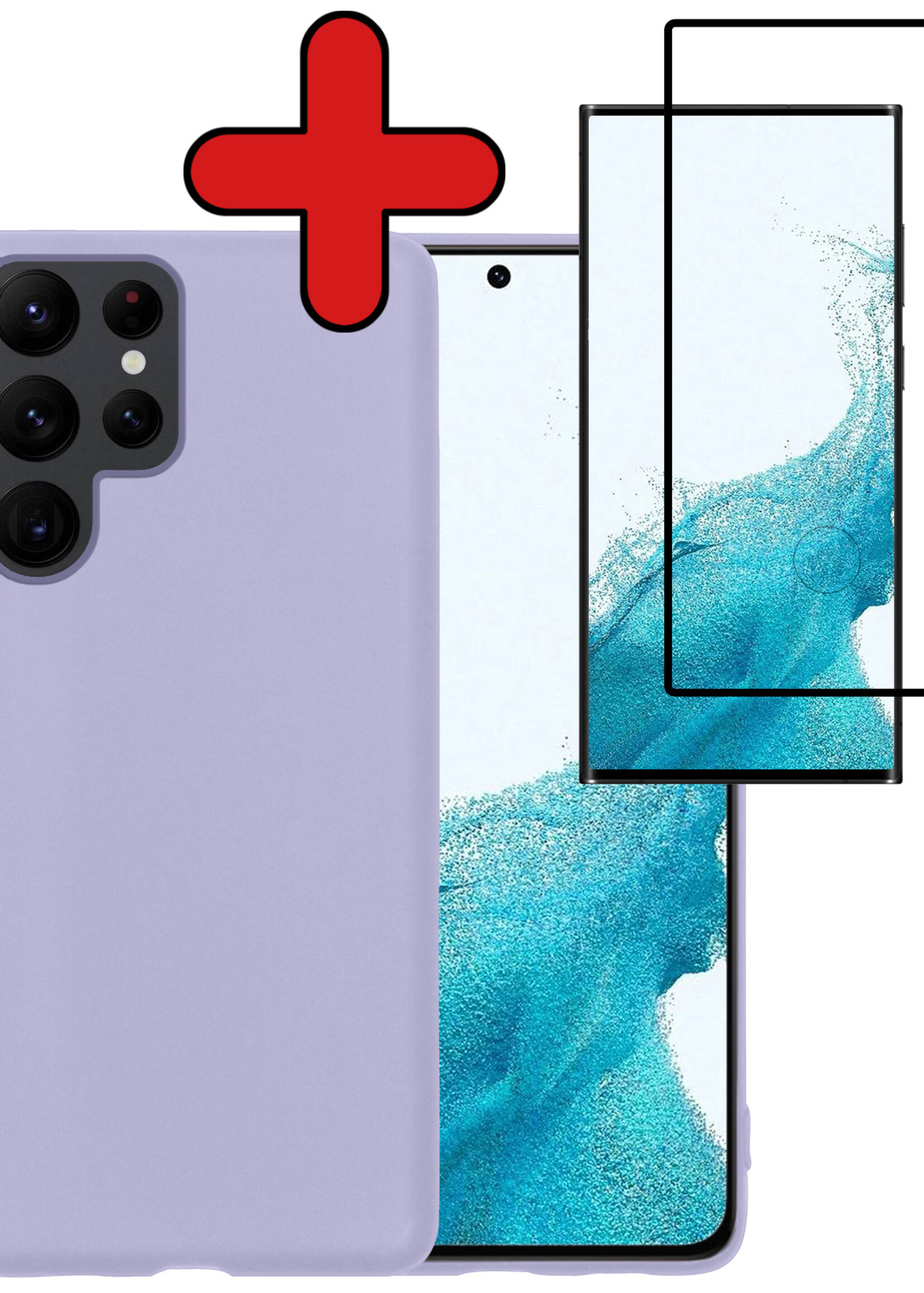 BTH Hoesje Geschikt voor Samsung S22 Ultra Hoesje Siliconen Case Hoes Met Screenprotector - Hoes Geschikt voor Samsung Galaxy S22 Ultra Hoes Cover Case - Lila