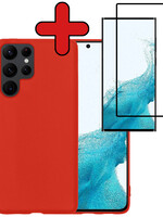 BTH BTH Samsung Galaxy S22 Ultra Hoesje Siliconen Met Screenprotector - Rood