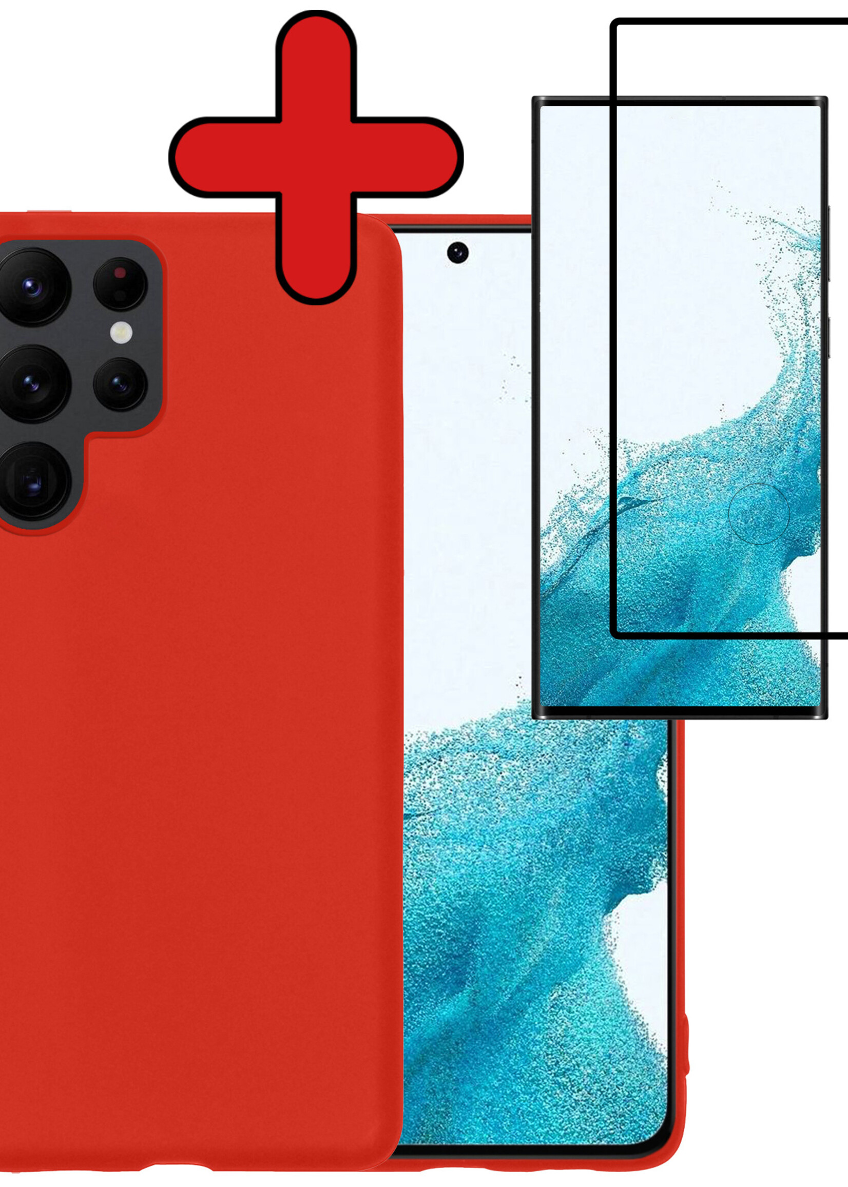 BTH Hoesje Geschikt voor Samsung S22 Ultra Hoesje Siliconen Case Hoes Met Screenprotector - Hoes Geschikt voor Samsung Galaxy S22 Ultra Hoes Cover Case - Rood