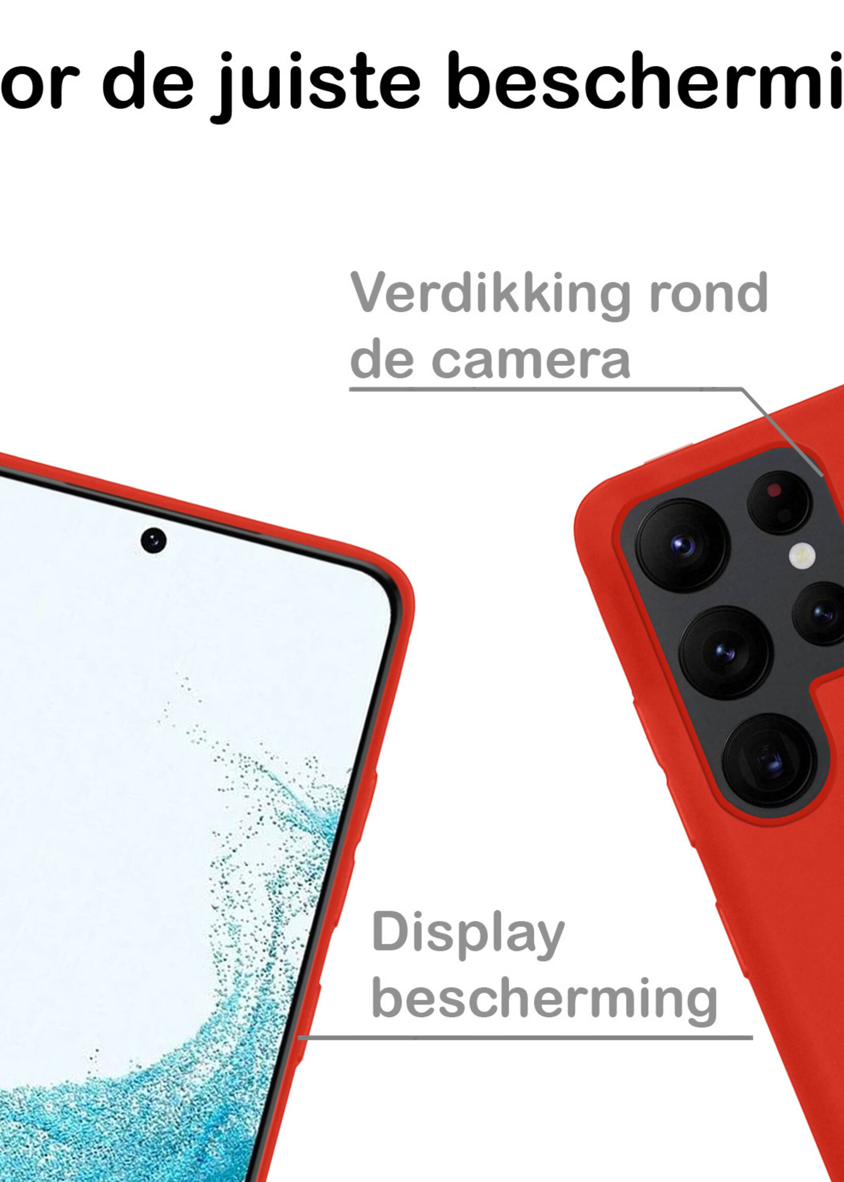 BTH Hoesje Geschikt voor Samsung S22 Ultra Hoesje Siliconen Case Hoes Met Screenprotector - Hoes Geschikt voor Samsung Galaxy S22 Ultra Hoes Cover Case - Rood