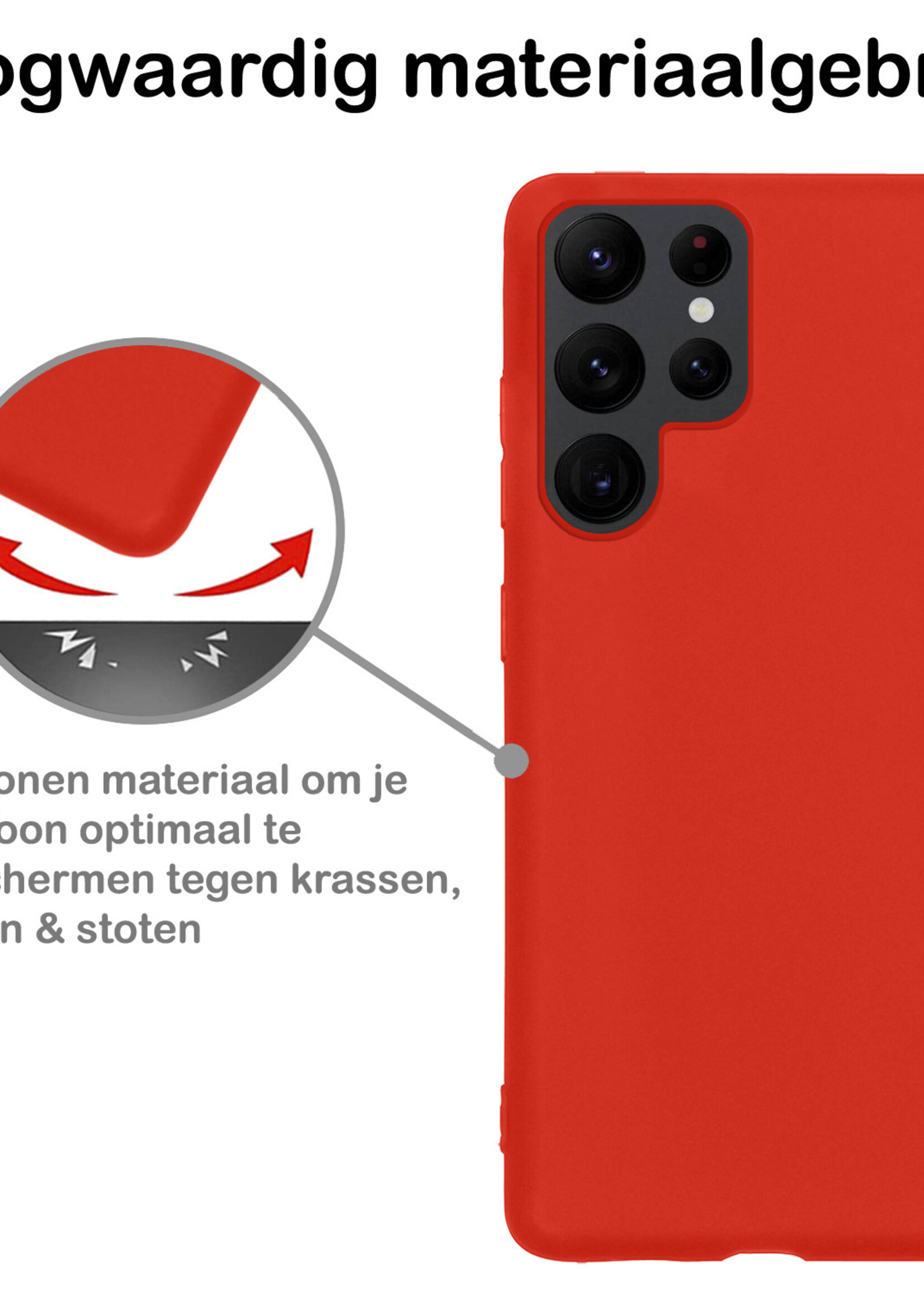 BTH Hoesje Geschikt voor Samsung S22 Ultra Hoesje Siliconen Case Hoes Met Screenprotector - Hoes Geschikt voor Samsung Galaxy S22 Ultra Hoes Cover Case - Rood