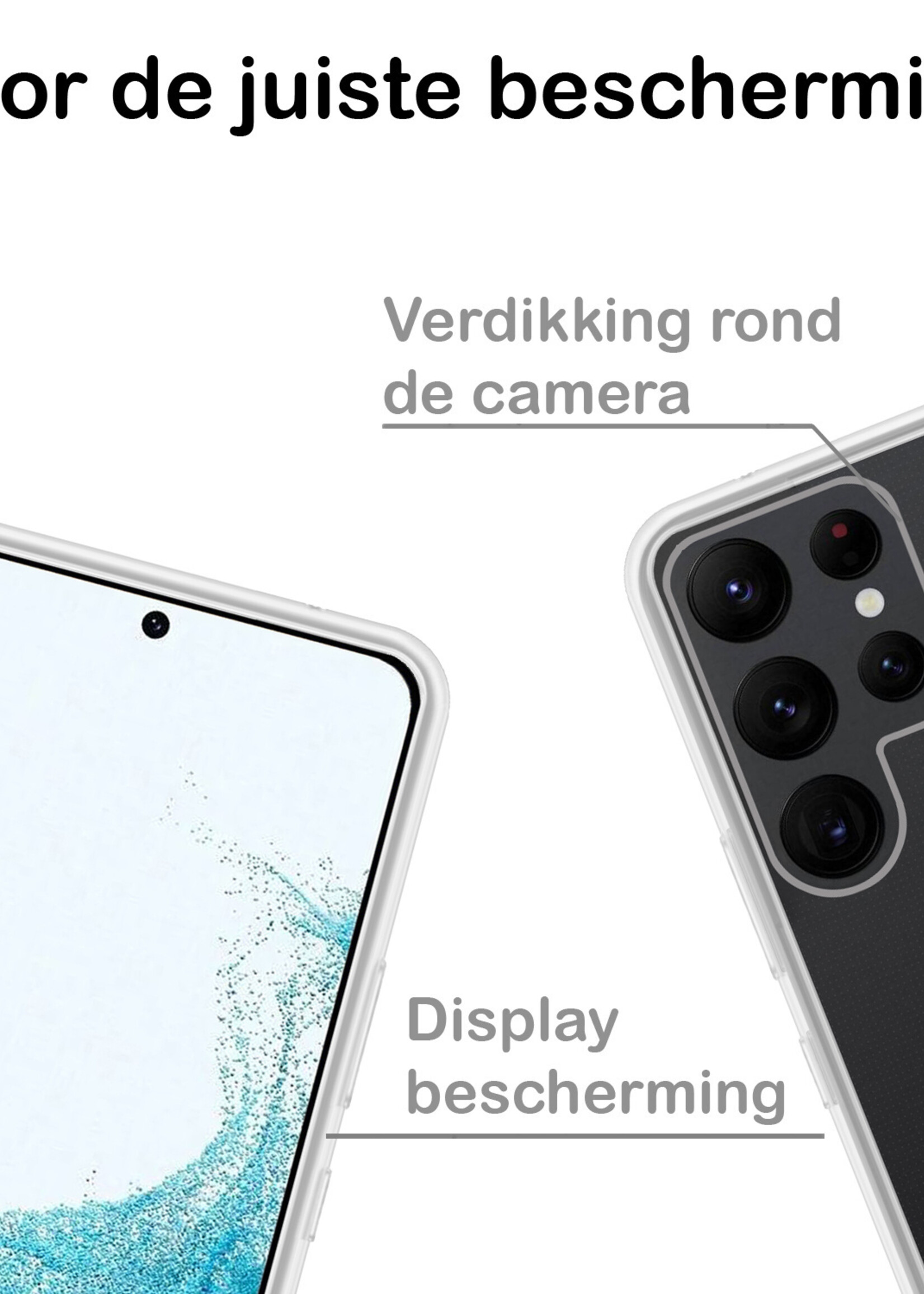BTH Hoesje Geschikt voor Samsung S22 Ultra Hoesje Siliconen Case Hoes Met Screenprotector - Hoes Geschikt voor Samsung Galaxy S22 Ultra Hoes Cover Case - Transparant