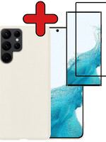 BTH BTH Samsung Galaxy S22 Ultra Hoesje Siliconen Met Screenprotector - Wit
