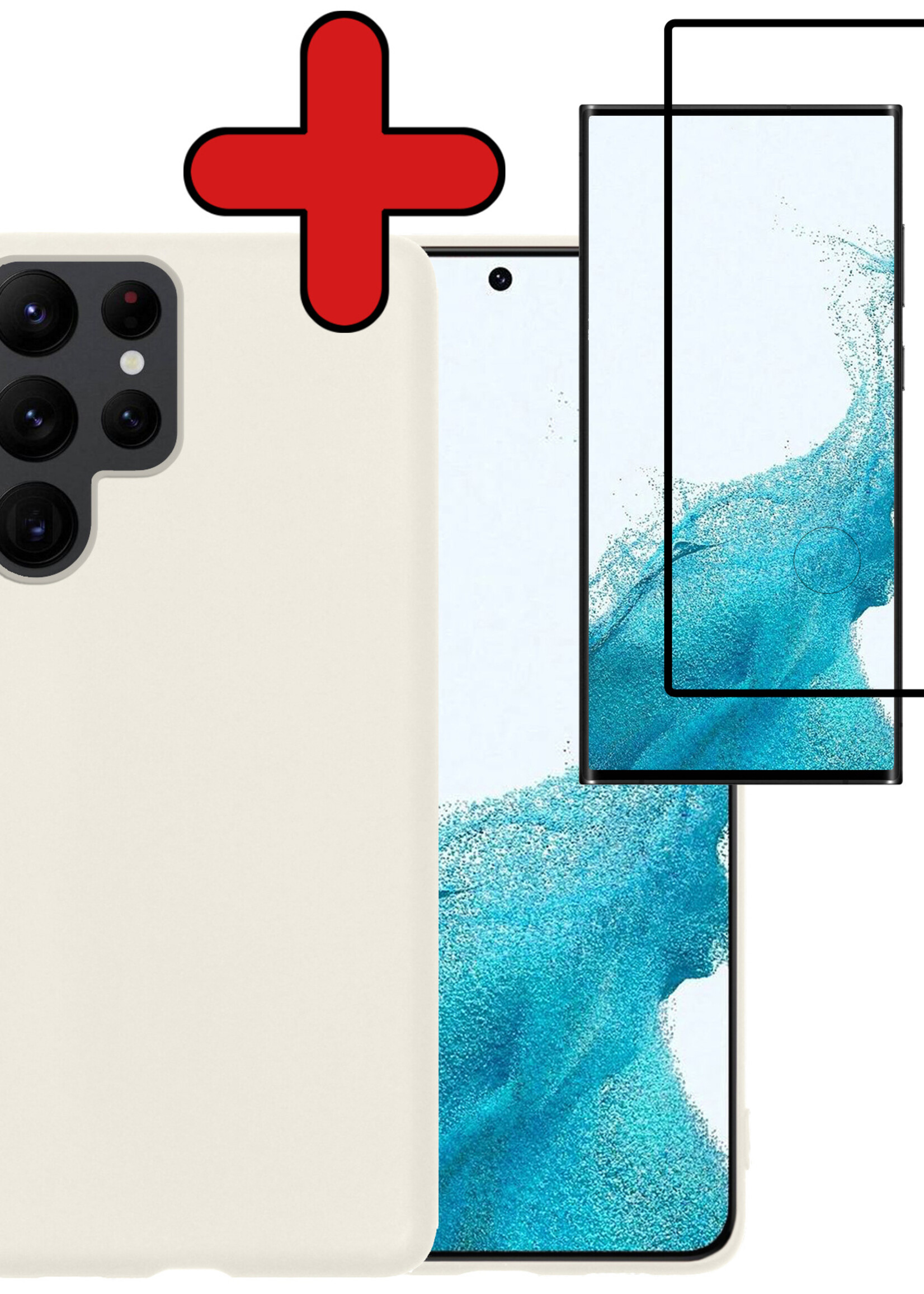 BTH Hoesje Geschikt voor Samsung S22 Ultra Hoesje Siliconen Case Hoes Met Screenprotector - Hoes Geschikt voor Samsung Galaxy S22 Ultra Hoes Cover Case - Wit