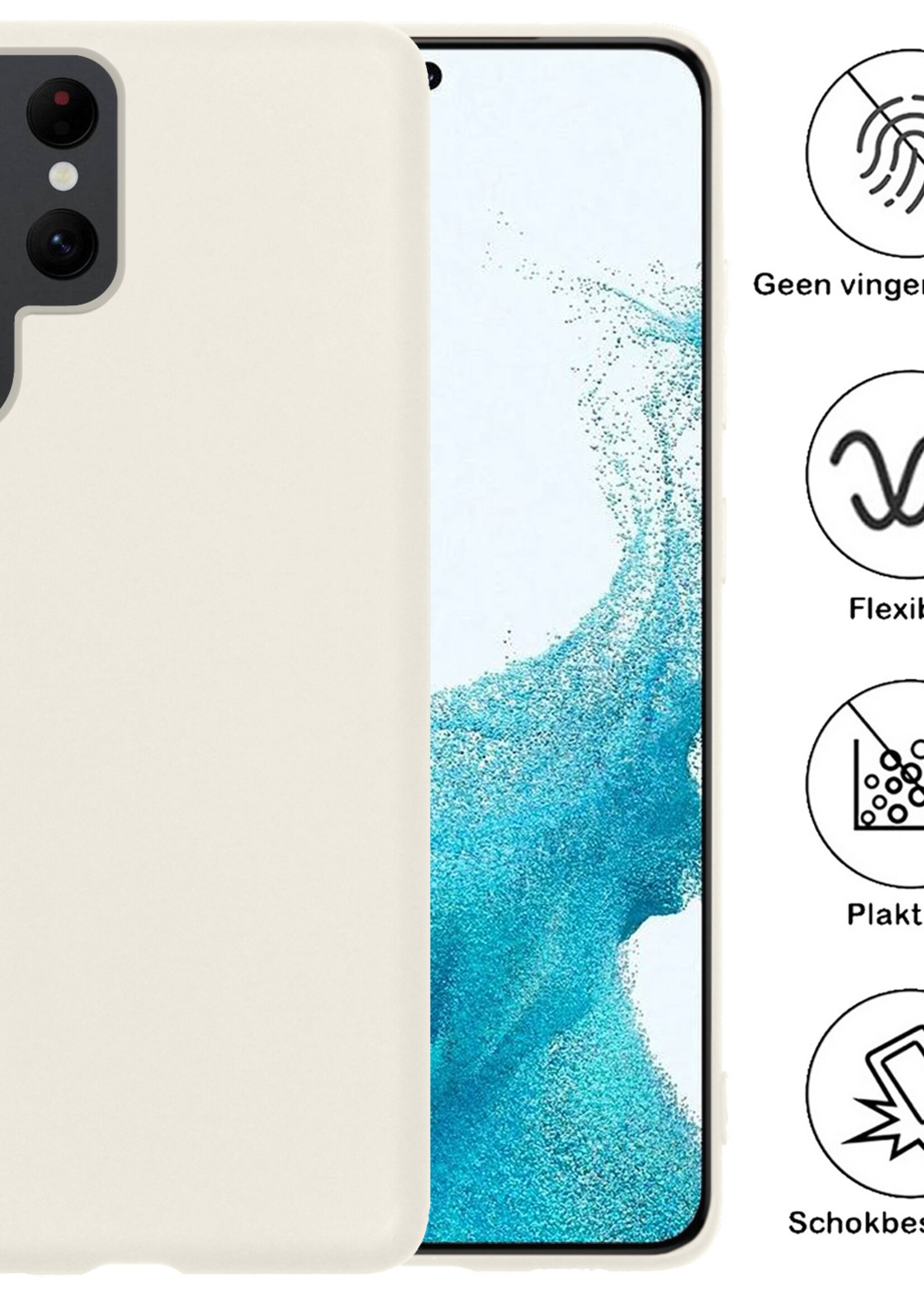 BTH Hoesje Geschikt voor Samsung S22 Ultra Hoesje Siliconen Case Hoes Met Screenprotector - Hoes Geschikt voor Samsung Galaxy S22 Ultra Hoes Cover Case - Wit