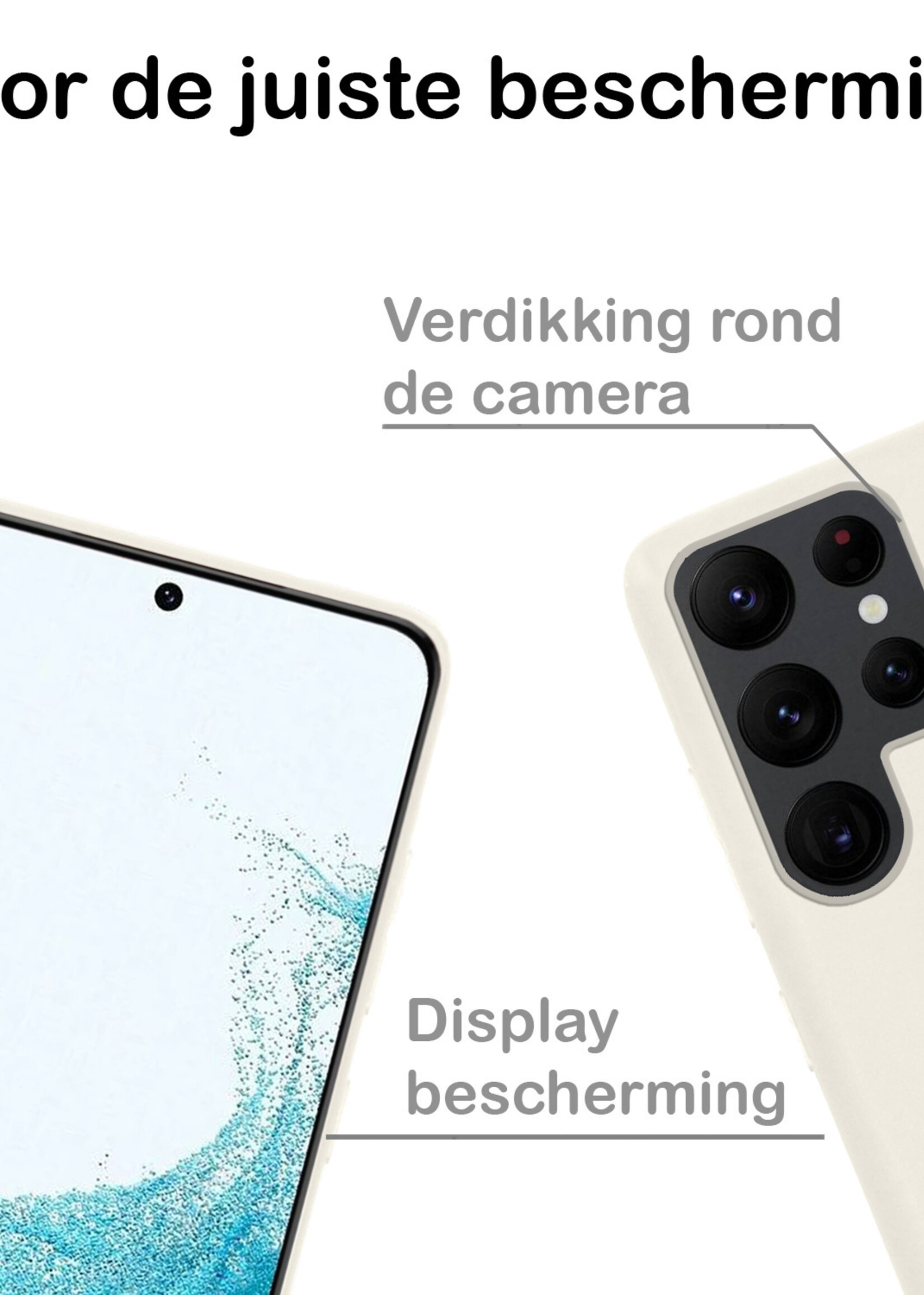 BTH Hoesje Geschikt voor Samsung S22 Ultra Hoesje Siliconen Case Hoes Met Screenprotector - Hoes Geschikt voor Samsung Galaxy S22 Ultra Hoes Cover Case - Wit