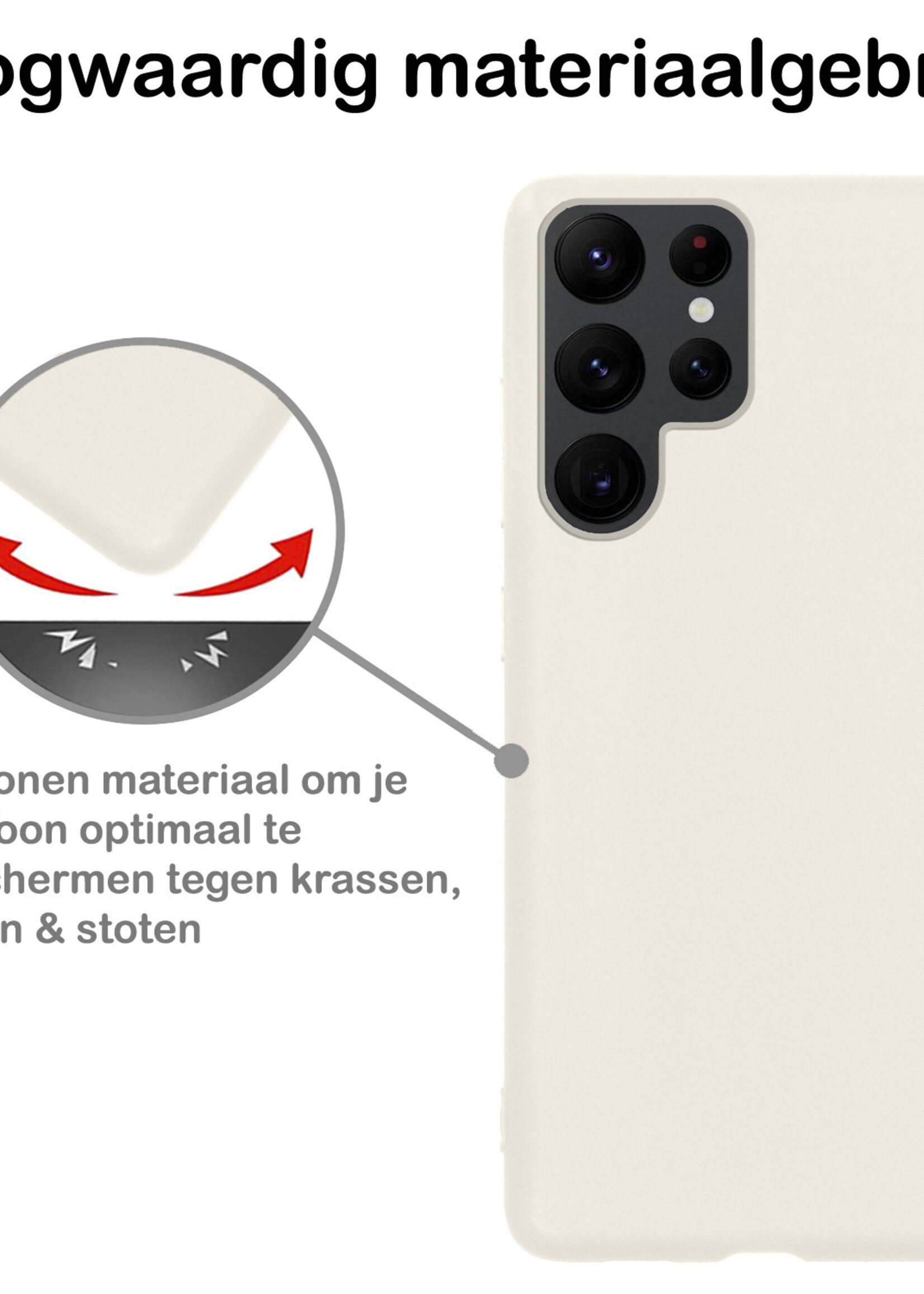 BTH Hoesje Geschikt voor Samsung S22 Ultra Hoesje Siliconen Case Hoes Met Screenprotector - Hoes Geschikt voor Samsung Galaxy S22 Ultra Hoes Cover Case - Wit