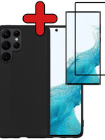 BTH BTH Samsung Galaxy S22 Ultra Hoesje Siliconen Met Screenprotector - Zwart