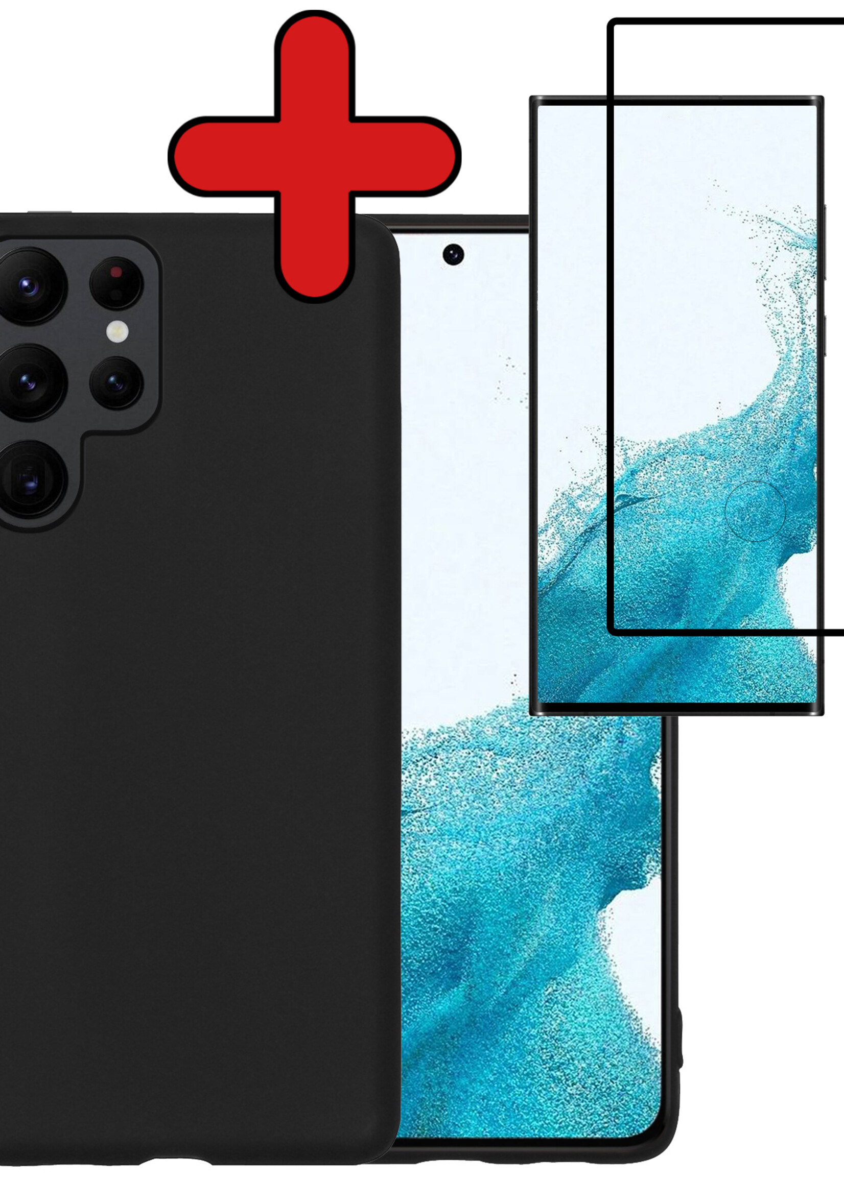 BTH Hoesje Geschikt voor Samsung S22 Ultra Hoesje Siliconen Case Hoes Met Screenprotector - Hoes Geschikt voor Samsung Galaxy S22 Ultra Hoes Cover Case - Zwart