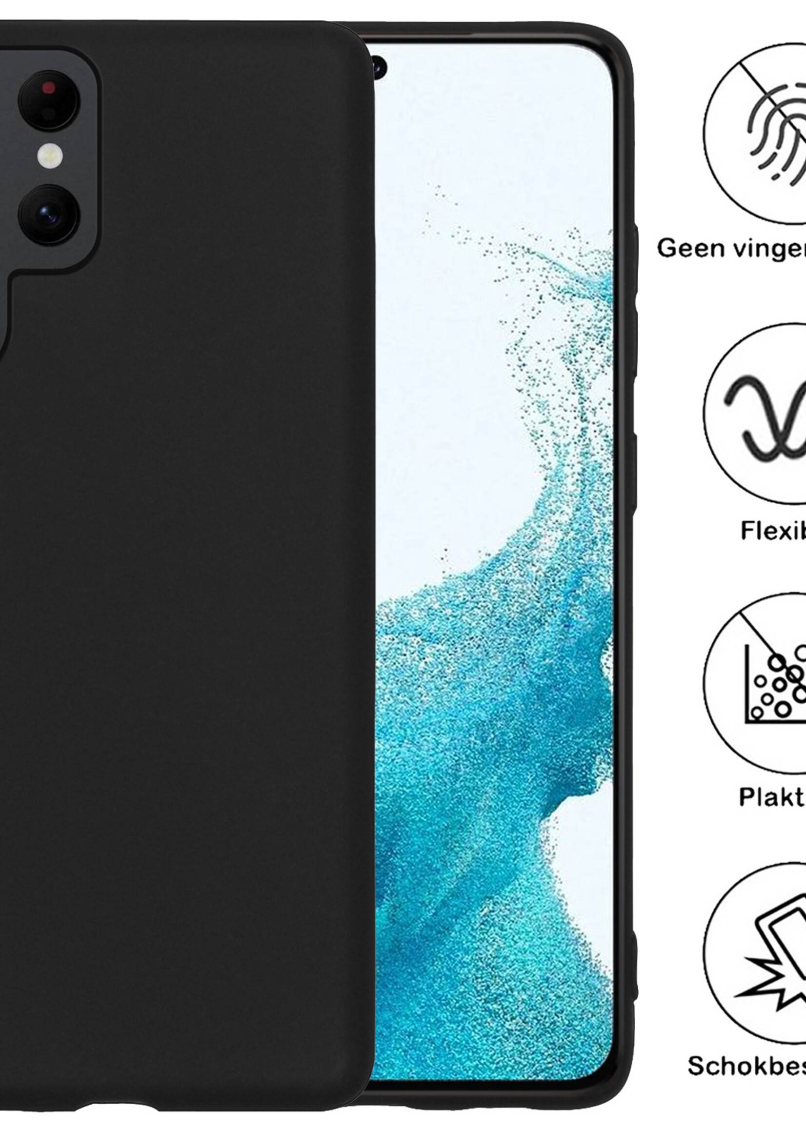 BTH Hoesje Geschikt voor Samsung S22 Ultra Hoesje Siliconen Case Hoes Met Screenprotector - Hoes Geschikt voor Samsung Galaxy S22 Ultra Hoes Cover Case - Zwart