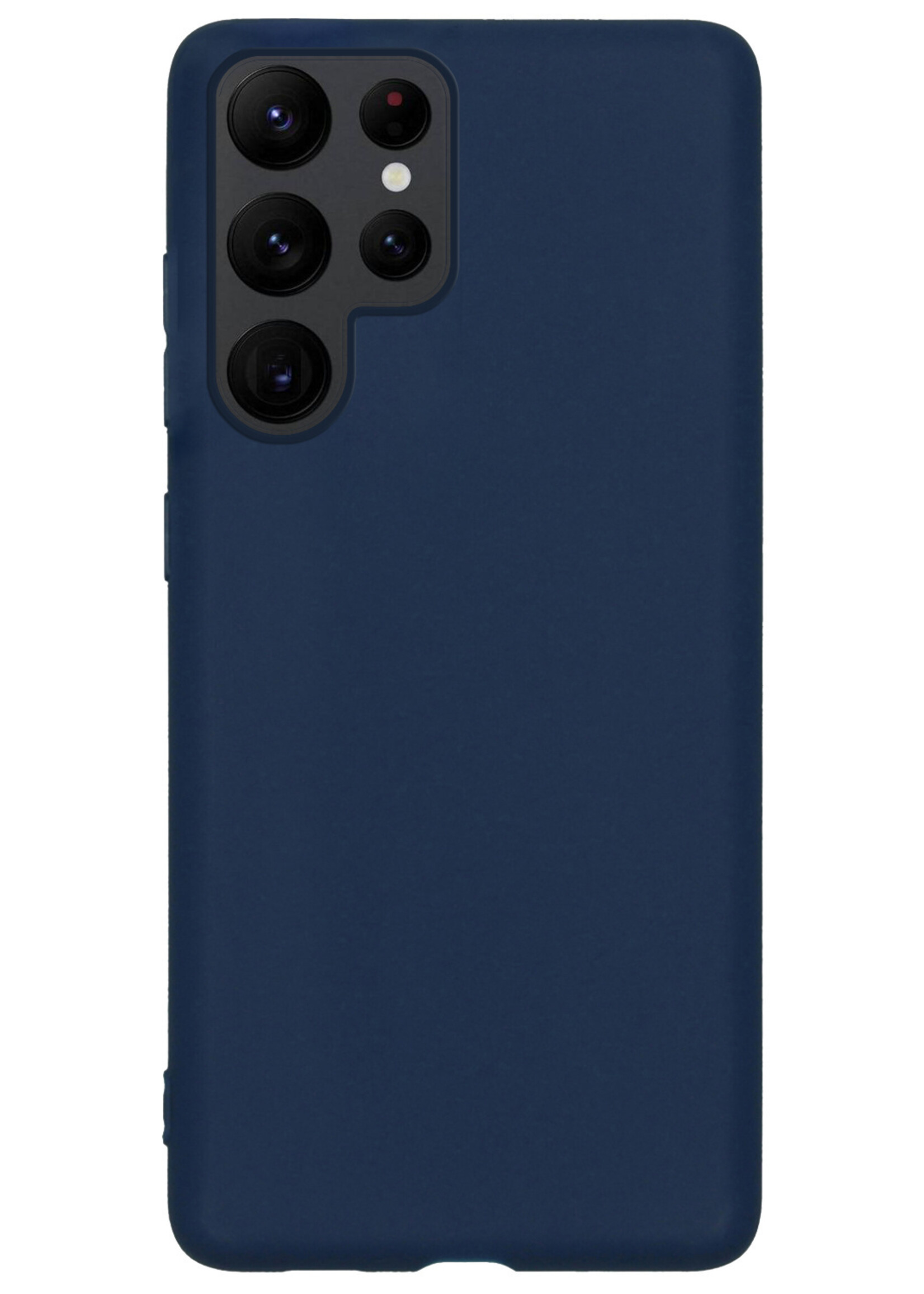 BTH Hoesje Geschikt voor Samsung S22 Ultra Hoesje Siliconen Case Hoes Met 2x Screenprotector - Hoes Geschikt voor Samsung Galaxy S22 Ultra Hoes Cover Case - Donkerblauw