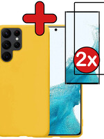 BTH BTH Samsung Galaxy S22 Ultra Hoesje Siliconen Met 2x Screenprotector - Geel