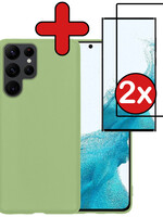 BTH BTH Samsung Galaxy S22 Ultra Hoesje Siliconen Met 2x Screenprotector - Groen