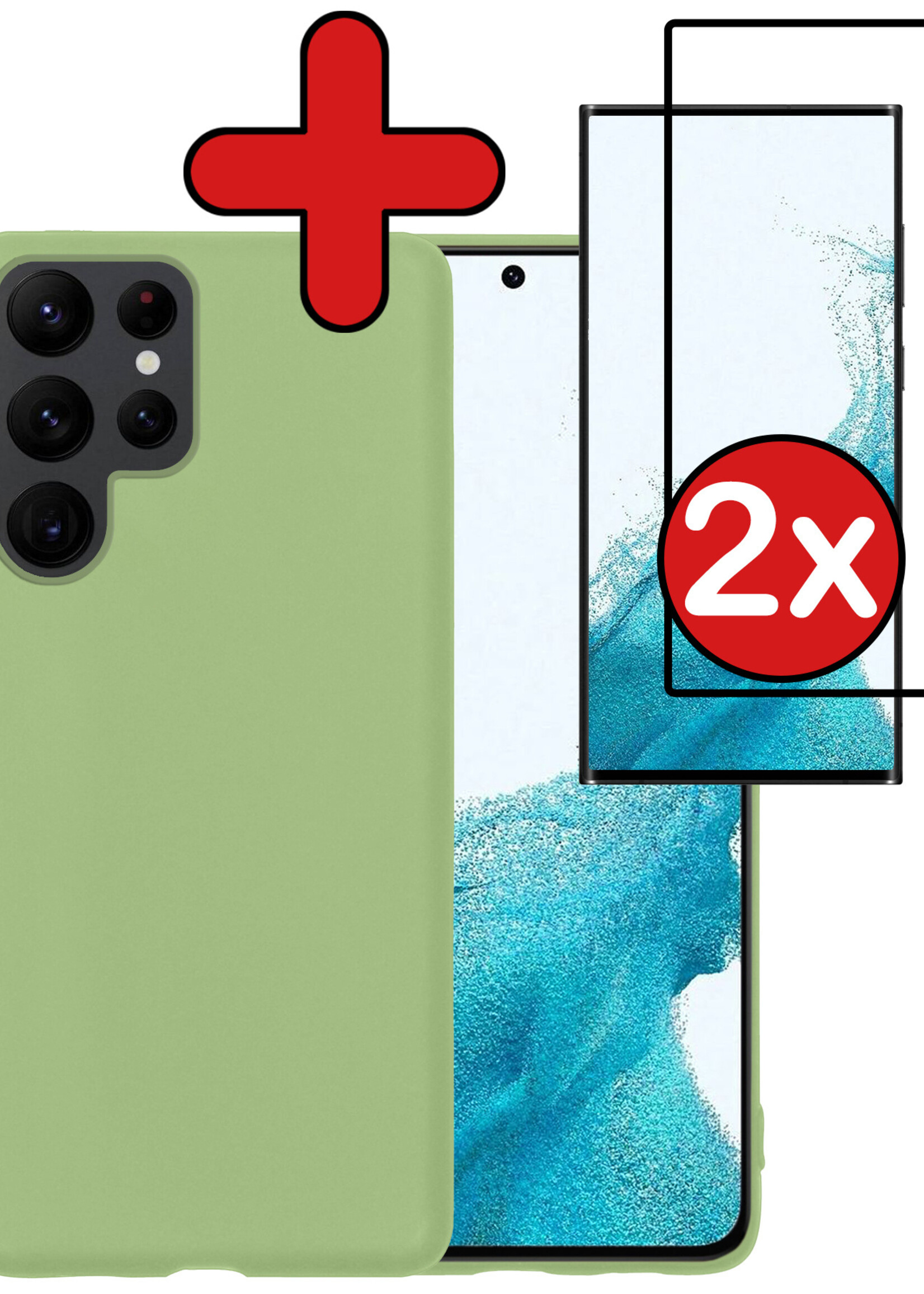 BTH Hoesje Geschikt voor Samsung S22 Ultra Hoesje Siliconen Case Hoes Met 2x Screenprotector - Hoes Geschikt voor Samsung Galaxy S22 Ultra Hoes Cover Case - Groen