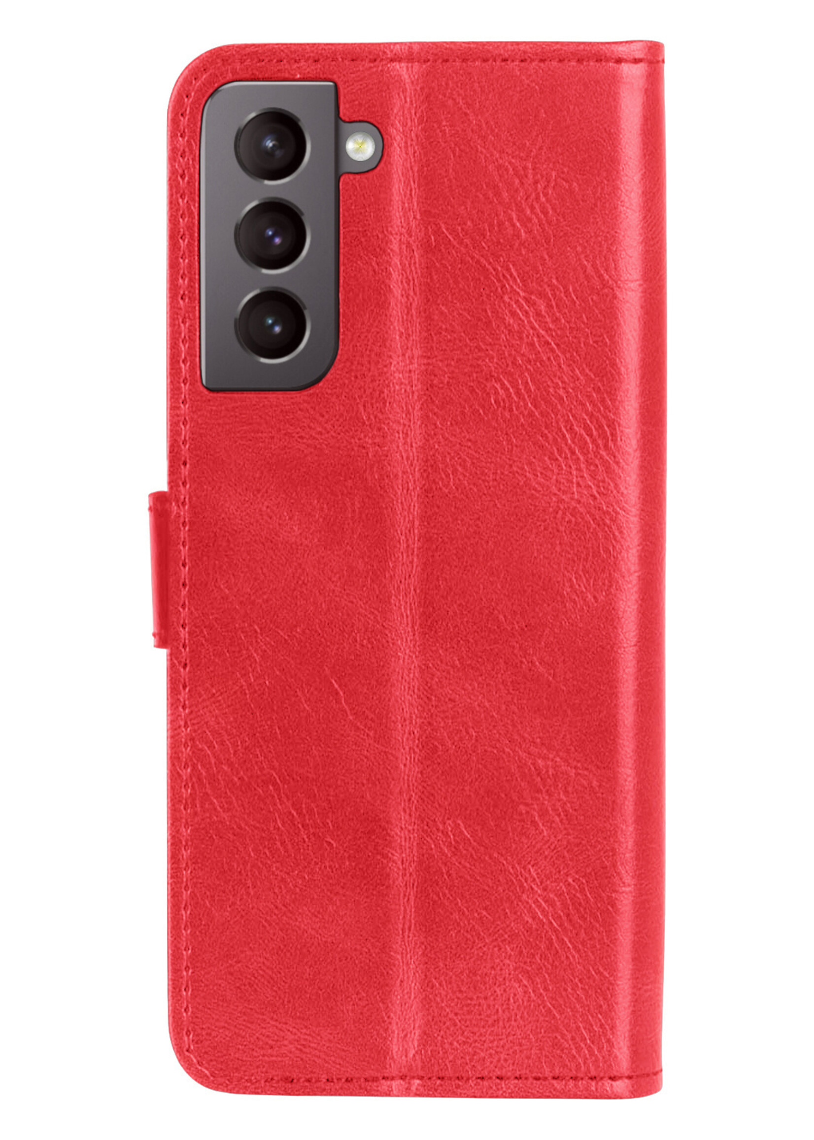 BTH Hoesje Geschikt voor Samsung S22 Hoesje Book Case Hoes Portemonnee Cover Walletcase Met Screenprotector - Hoes Geschikt voor Samsung Galaxy S22 Hoes Bookcase Hoesje - Rood