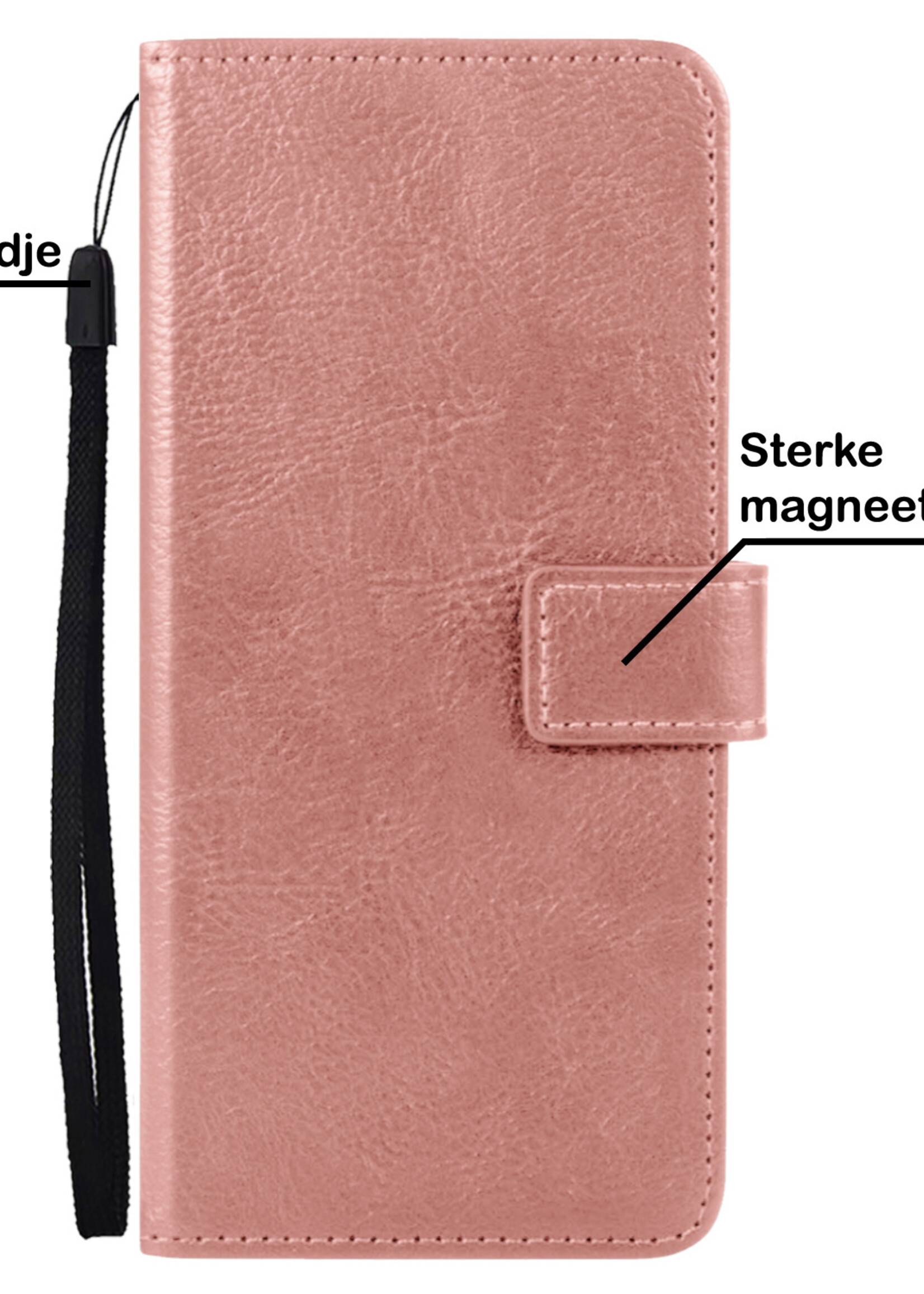 BTH Hoesje Geschikt voor Samsung S22 Hoesje Book Case Hoes Portemonnee Cover Walletcase Met Screenprotector - Hoes Geschikt voor Samsung Galaxy S22 Hoes Bookcase Hoesje - Rosé goud