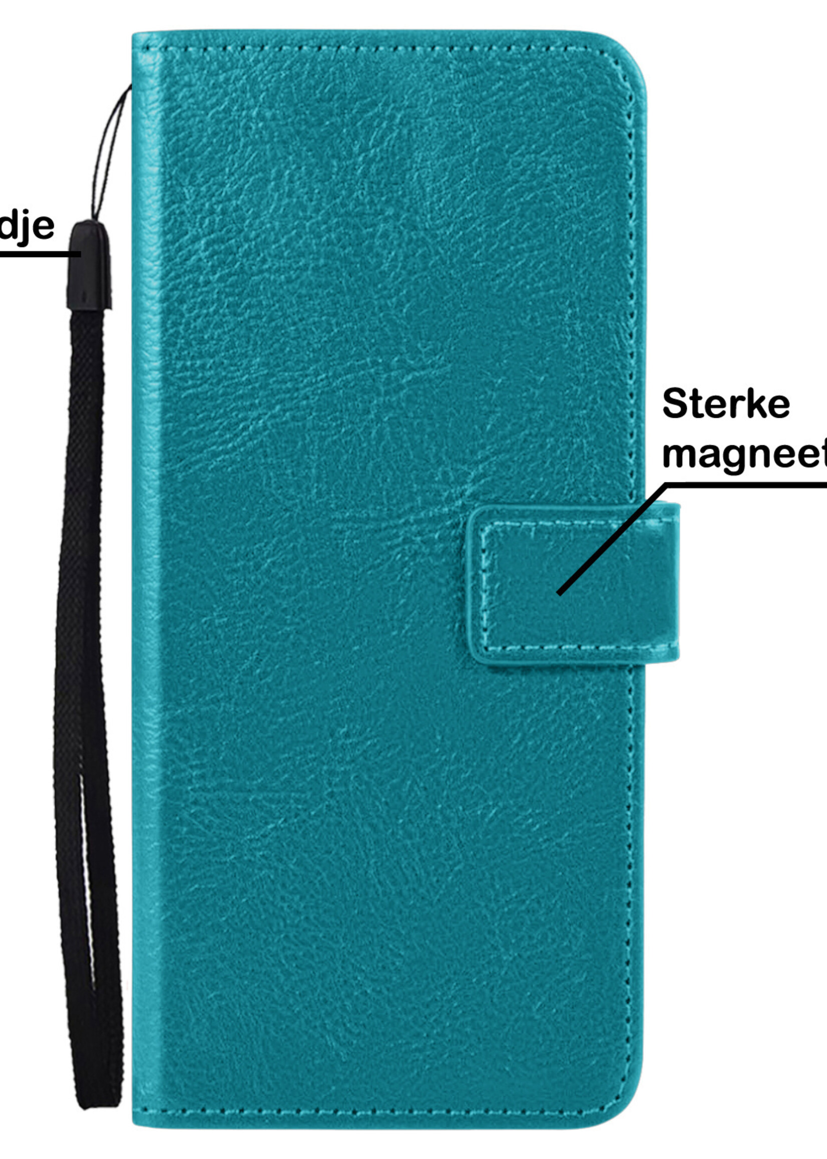 BTH Hoesje Geschikt voor Samsung S22 Hoesje Book Case Hoes Portemonnee Cover Walletcase Met Screenprotector - Hoes Geschikt voor Samsung Galaxy S22 Hoes Bookcase Hoesje - Turquoise