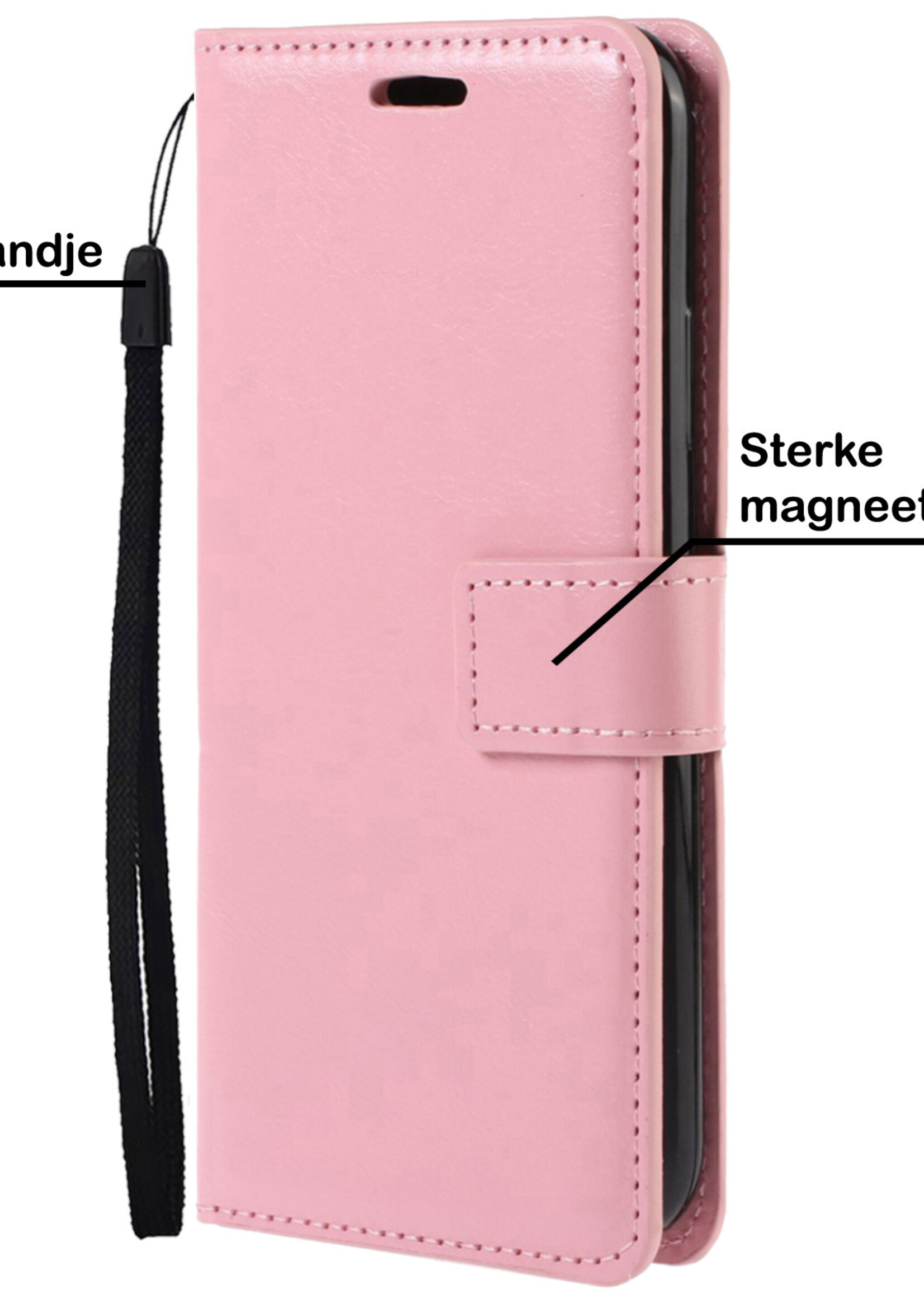 BTH Hoesje Geschikt voor Samsung S22 Hoesje Book Case Hoes Portemonnee Cover Walletcase Met 2x Screenprotector - Hoes Geschikt voor Samsung Galaxy S22 Hoes Bookcase Hoesje - Lichtroze
