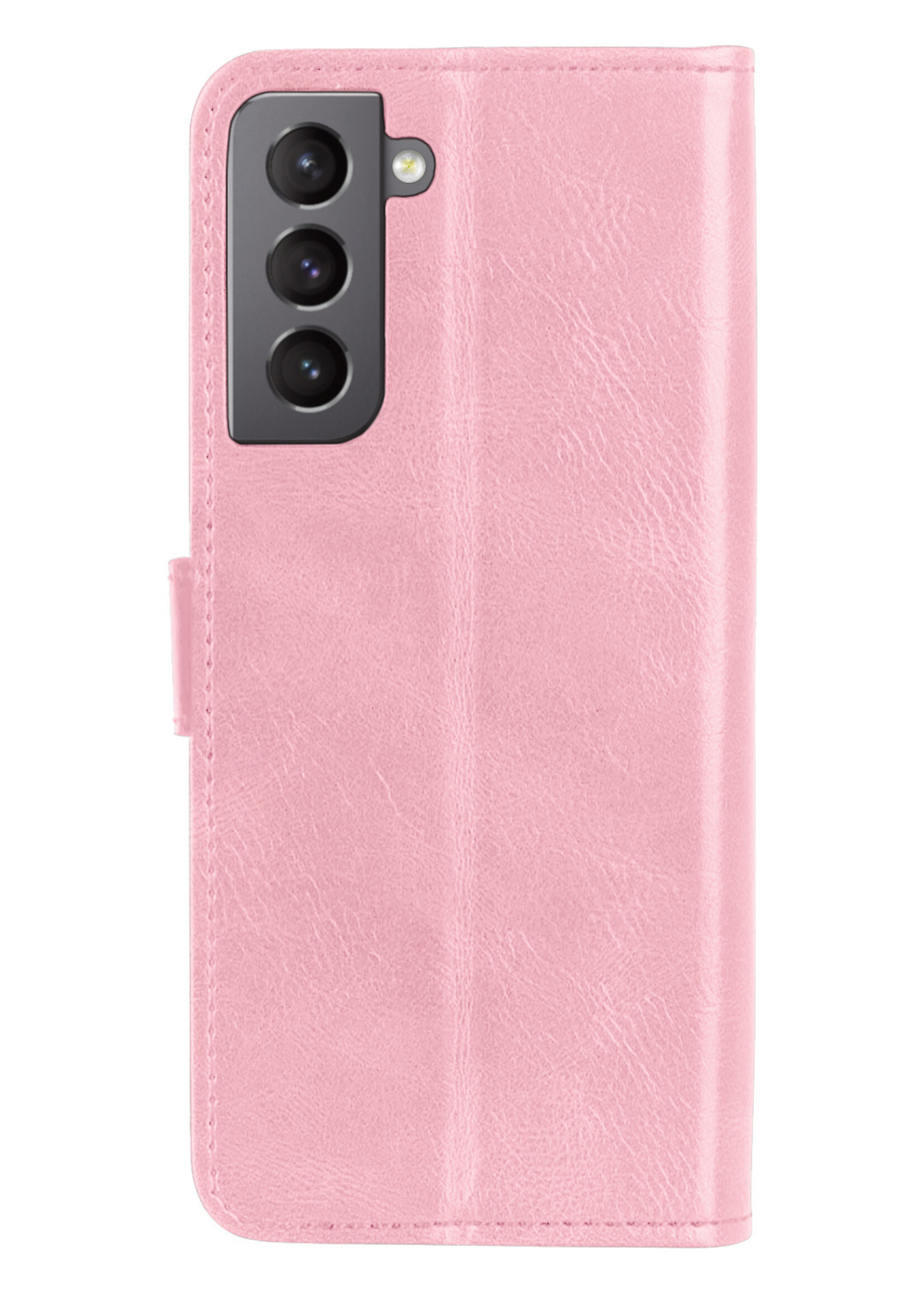BTH Hoesje Geschikt voor Samsung S22 Hoesje Book Case Hoes Portemonnee Cover Walletcase Met 2x Screenprotector - Hoes Geschikt voor Samsung Galaxy S22 Hoes Bookcase Hoesje - Lichtroze