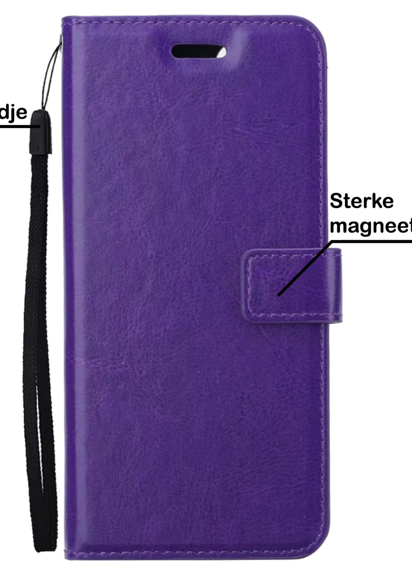 BTH Hoesje Geschikt voor Samsung S22 Hoesje Book Case Hoes Portemonnee Cover Walletcase Met 2x Screenprotector - Hoes Geschikt voor Samsung Galaxy S22 Hoes Bookcase Hoesje - Paars