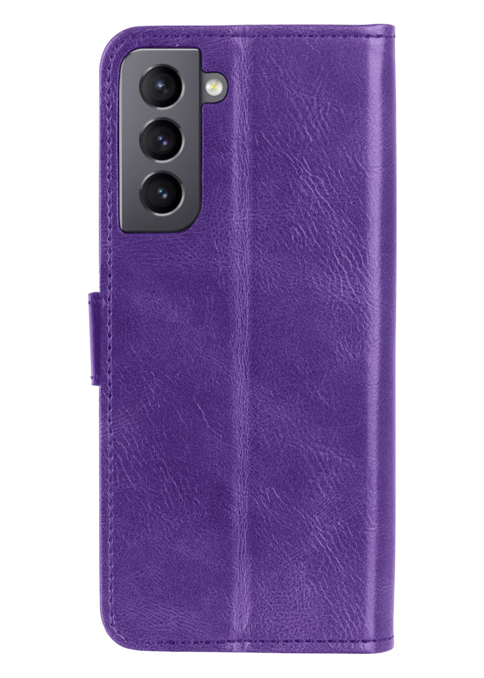 BTH Hoesje Geschikt voor Samsung S22 Hoesje Book Case Hoes Portemonnee Cover Walletcase Met 2x Screenprotector - Hoes Geschikt voor Samsung Galaxy S22 Hoes Bookcase Hoesje - Paars