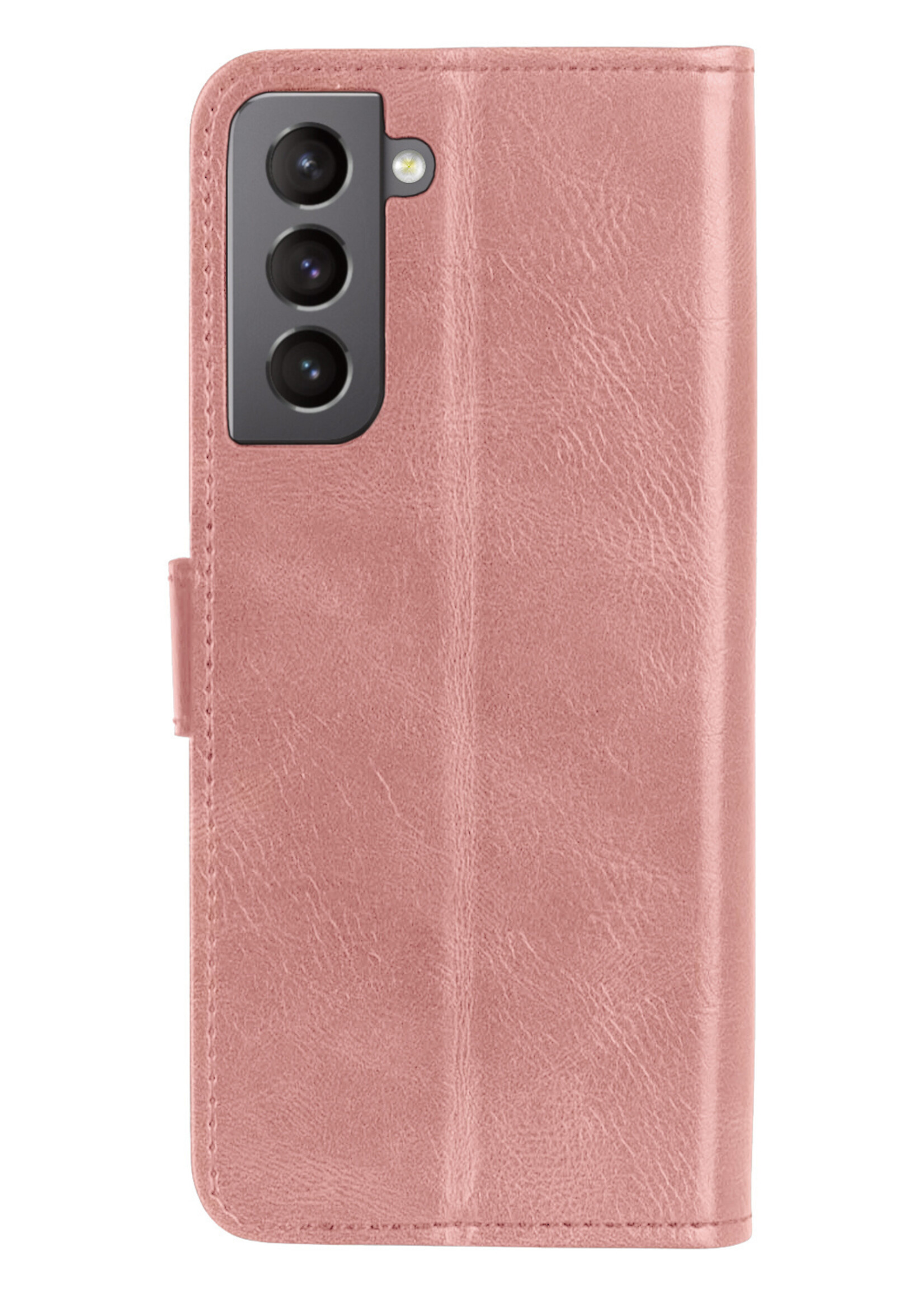 BTH Hoesje Geschikt voor Samsung S22 Hoesje Book Case Hoes Portemonnee Cover Walletcase Met 2x Screenprotector - Hoes Geschikt voor Samsung Galaxy S22 Hoes Bookcase Hoesje - Rosé goud